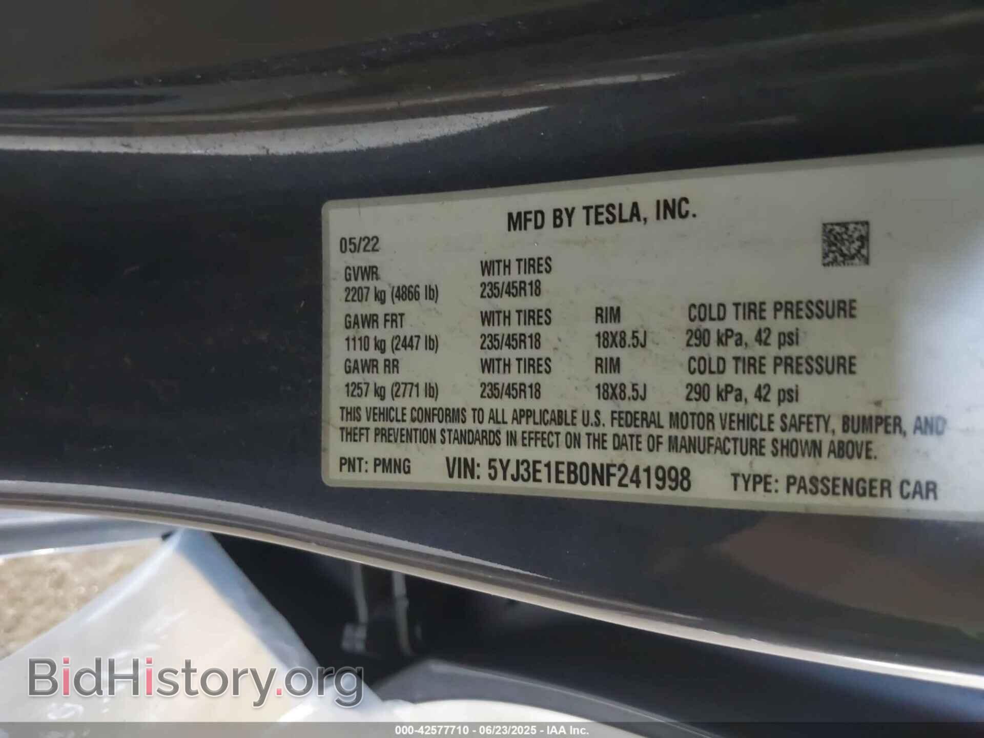 2022 TESLA MODEL 3 - VIN: 5YJ3E1EB0NF241998 - Фото 9