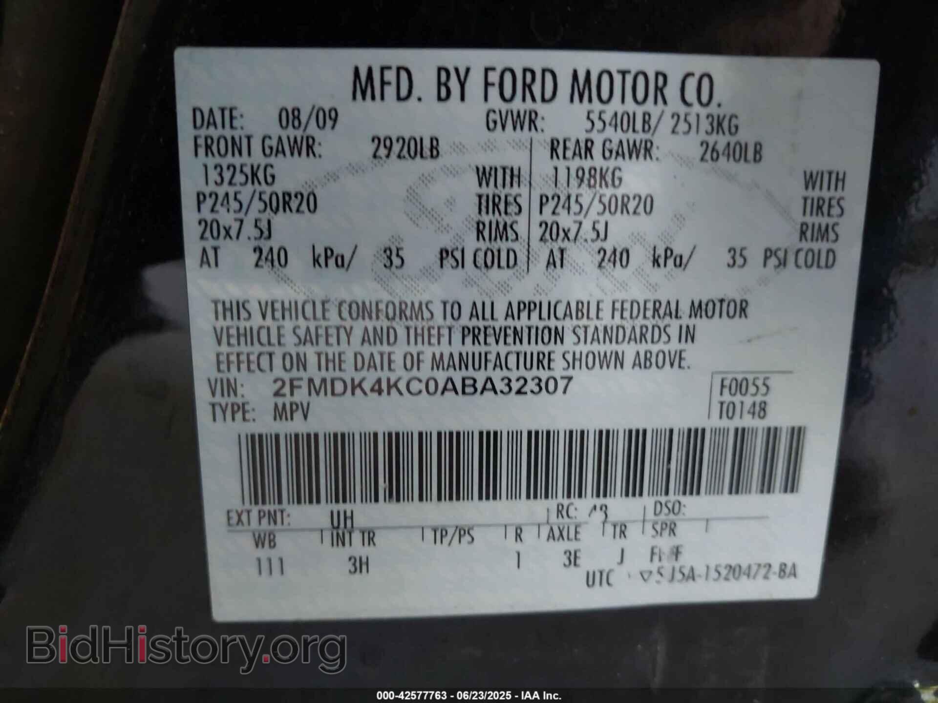 2010 FORD EDGE - VIN: 2FMDK4KC0ABA32307 - Фото 9