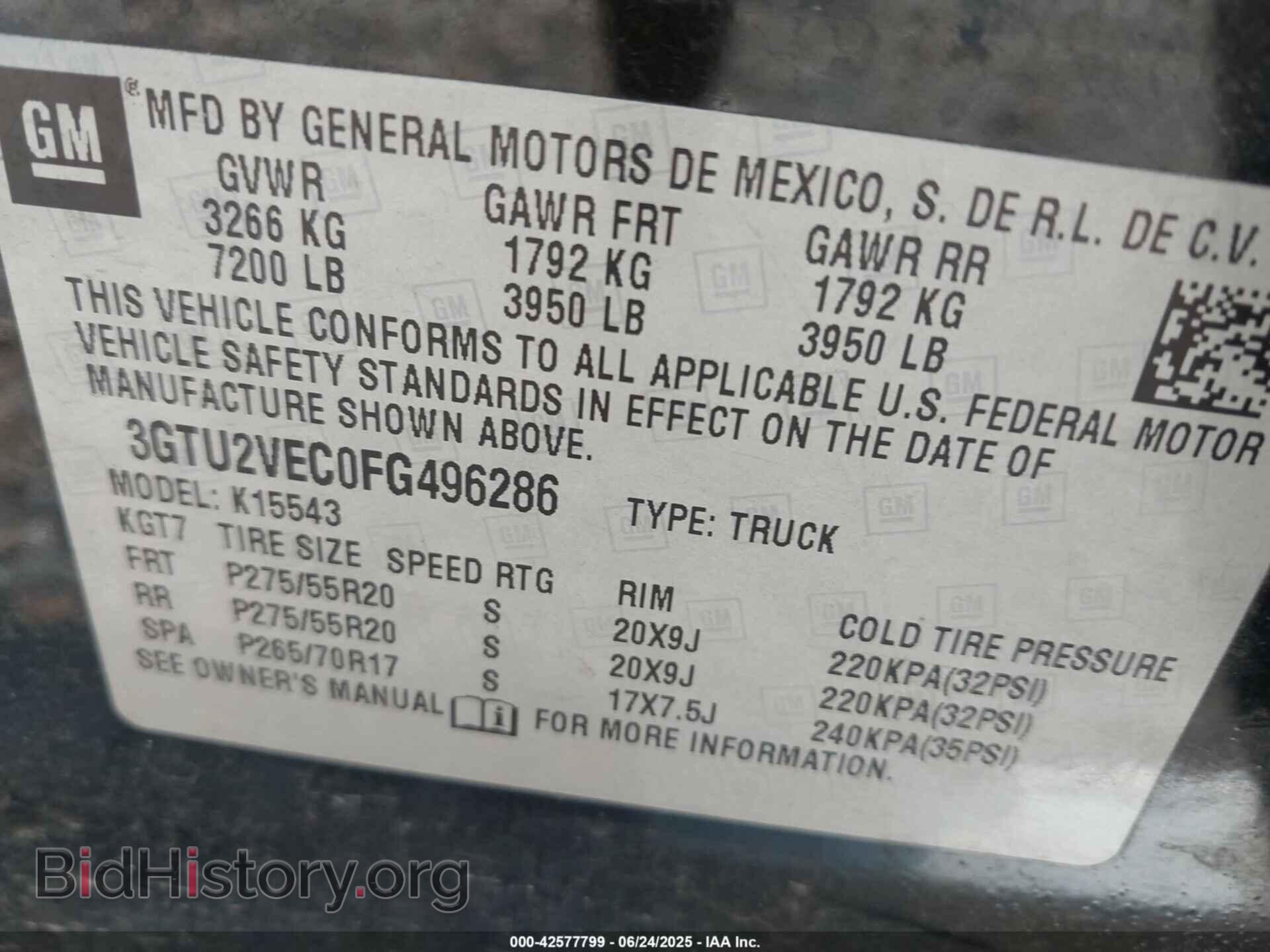 2015 GMC SIERRA 1500 - VIN: 3GTU2VEC0FG496286 - Фото 9
