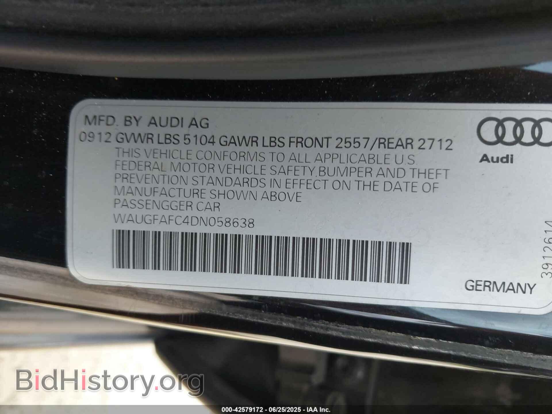 2013 AUDI A6 - VIN: WAUGFAFC4DN058638 - Фото 9