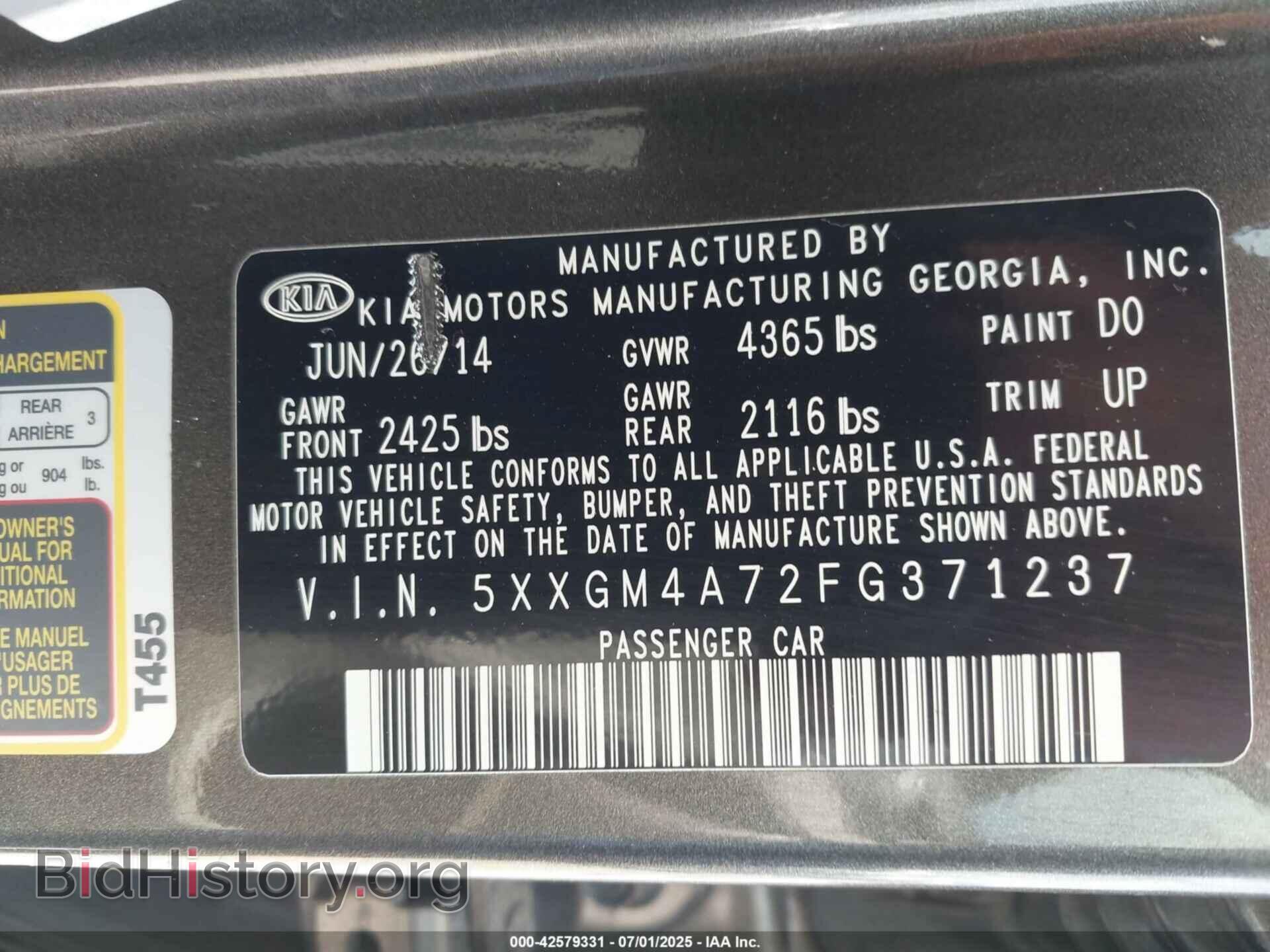 2015 KIA OPTIMA - VIN: 5XXGM4A72FG371237 - Photo 9