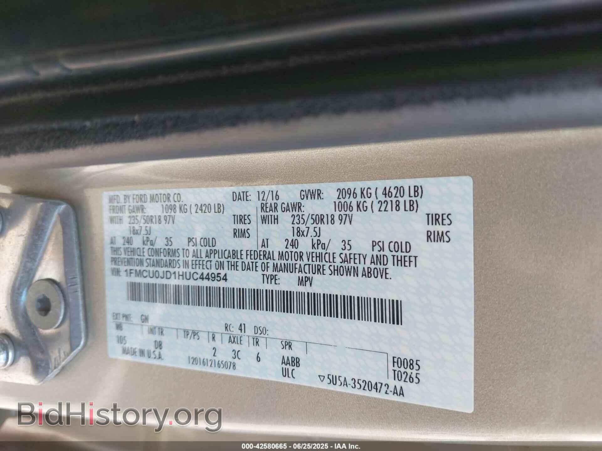2017 FORD ESCAPE - VIN: 1FMCU0JD1HUC44954 - Photo 9