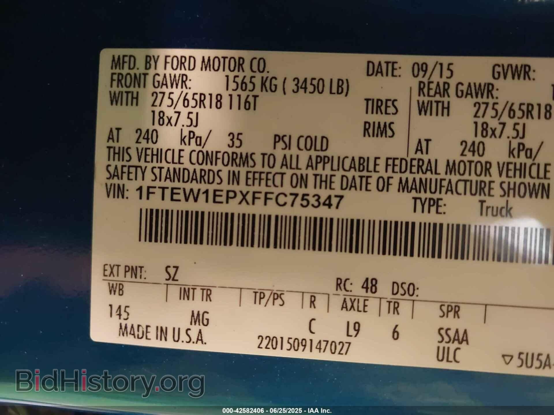 2015 FORD F-150 - VIN: 1FTEW1EPXFFC75347 - Фото 9