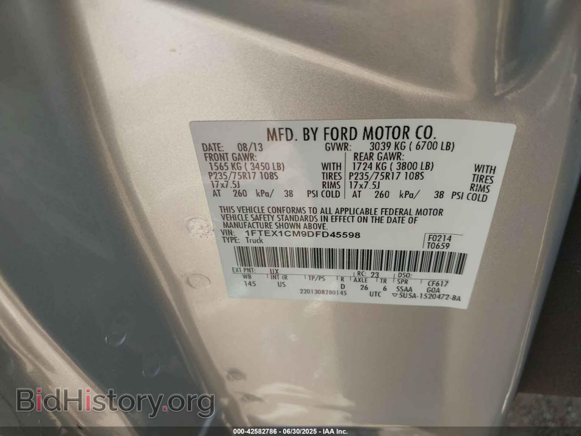 2013 FORD F-150 - VIN: 1FTEX1CM9DFD45598 - Фото 9