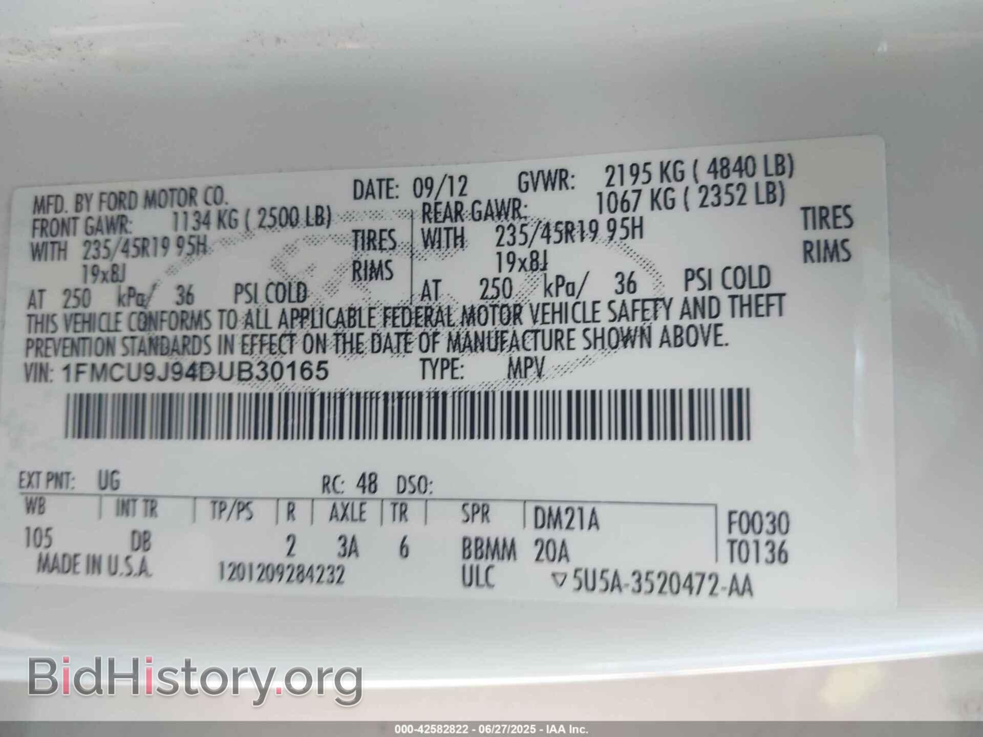 2013 FORD ESCAPE - VIN: 1FMCU9J94DUB30165 - Фото 9