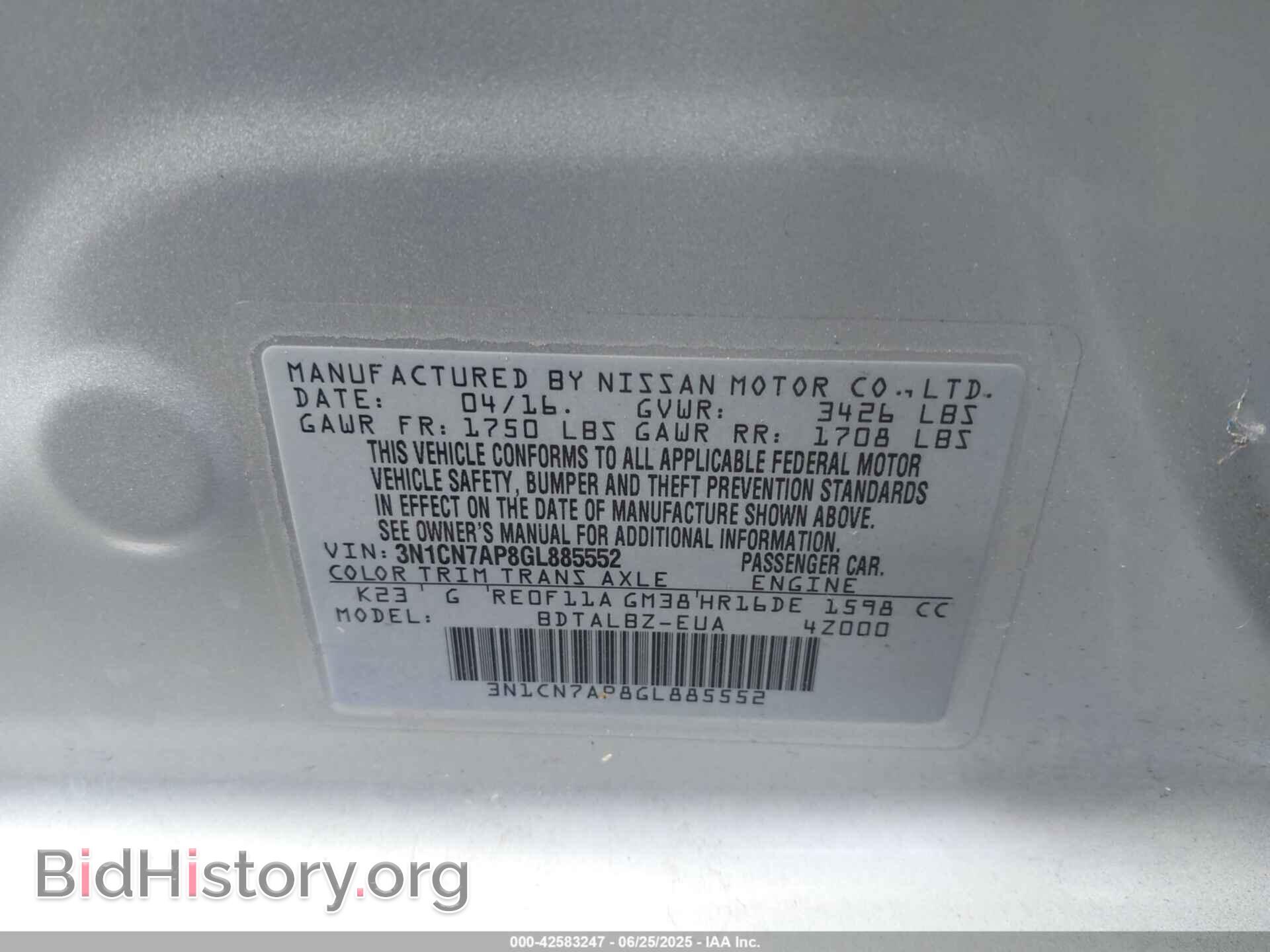 2016 NISSAN VERSA - VIN: 3N1CN7AP8GL885552 - Фото 9