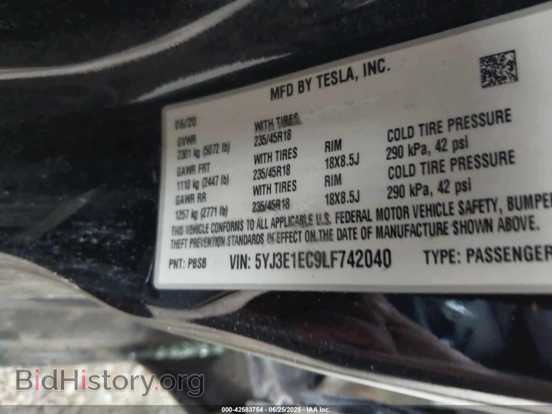2020 TESLA MODEL 3 - VIN: 5YJ3E1EC9LF742040 - Фото 9