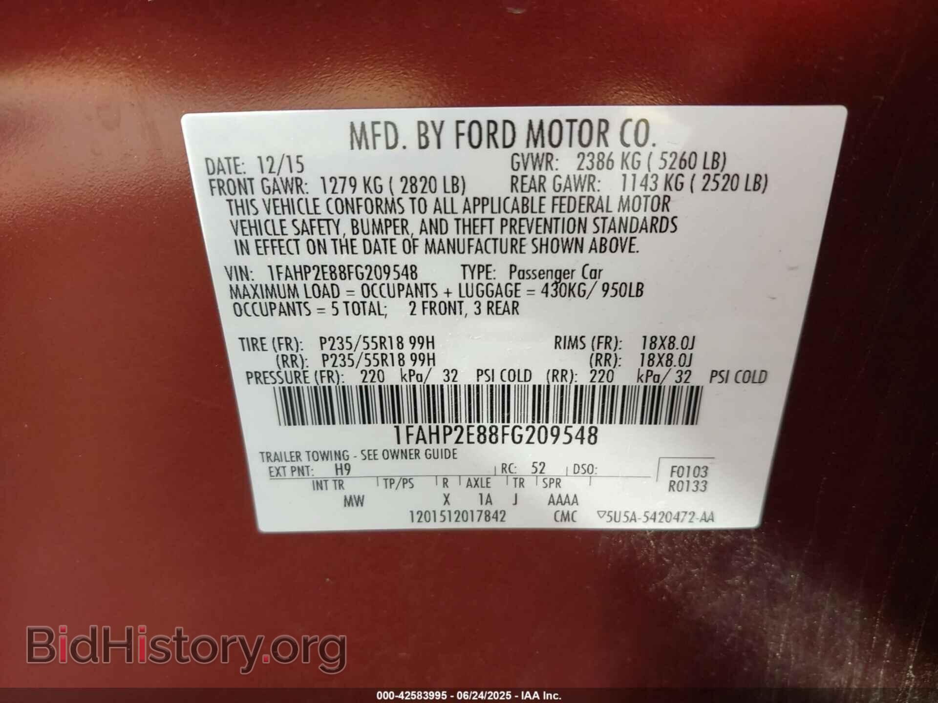 2015 FORD TAURUS - VIN: 1FAHP2E88FG209548 - Photo 9