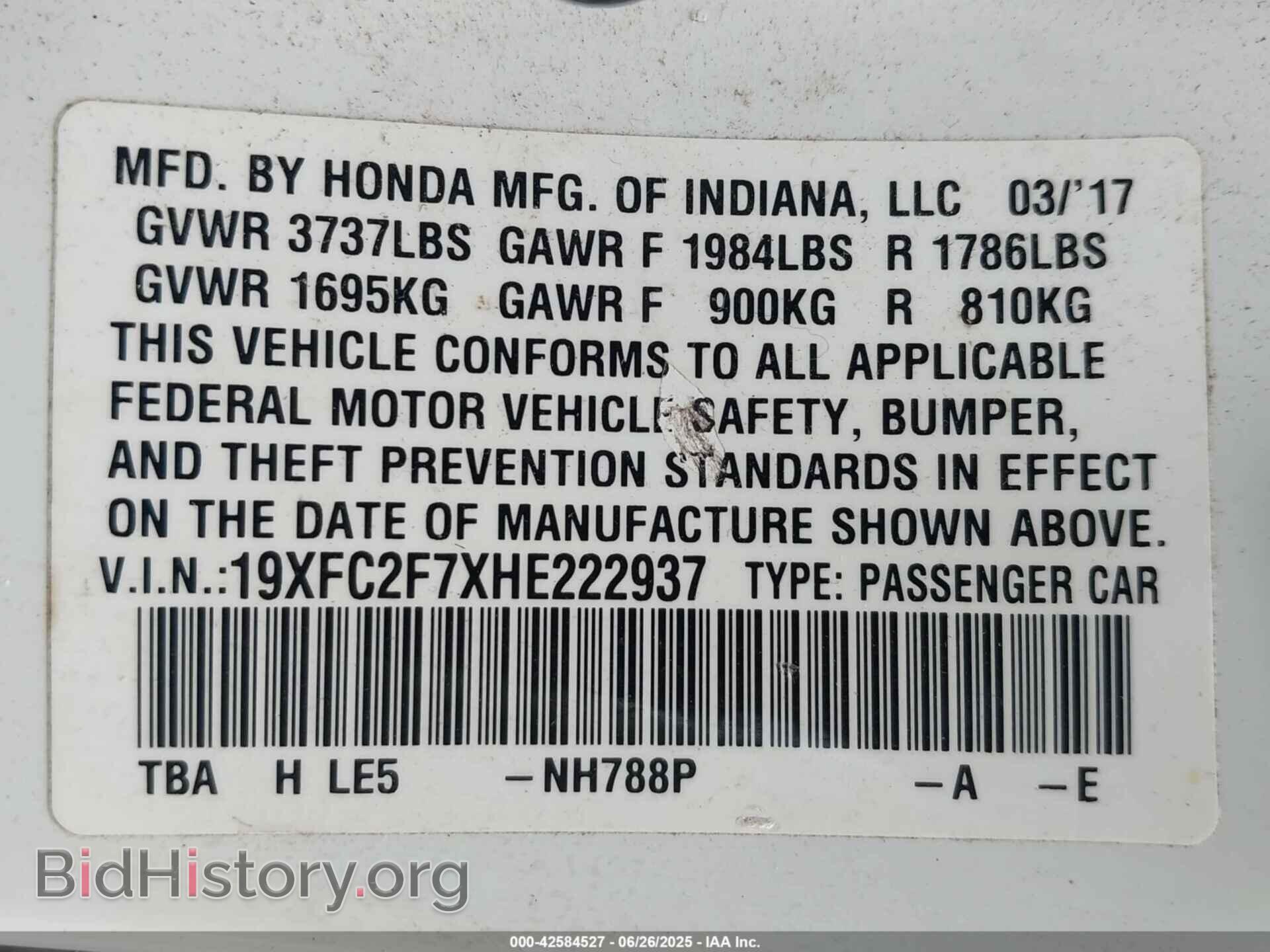 2017 HONDA CIVIC - VIN: 19XFC2F7XHE222937 - Фото 9
