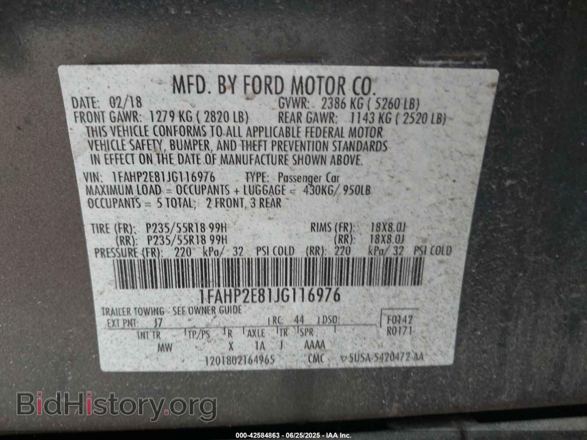 2018 FORD TAURUS - VIN: 1FAHP2E81JG116976 - Фото 9