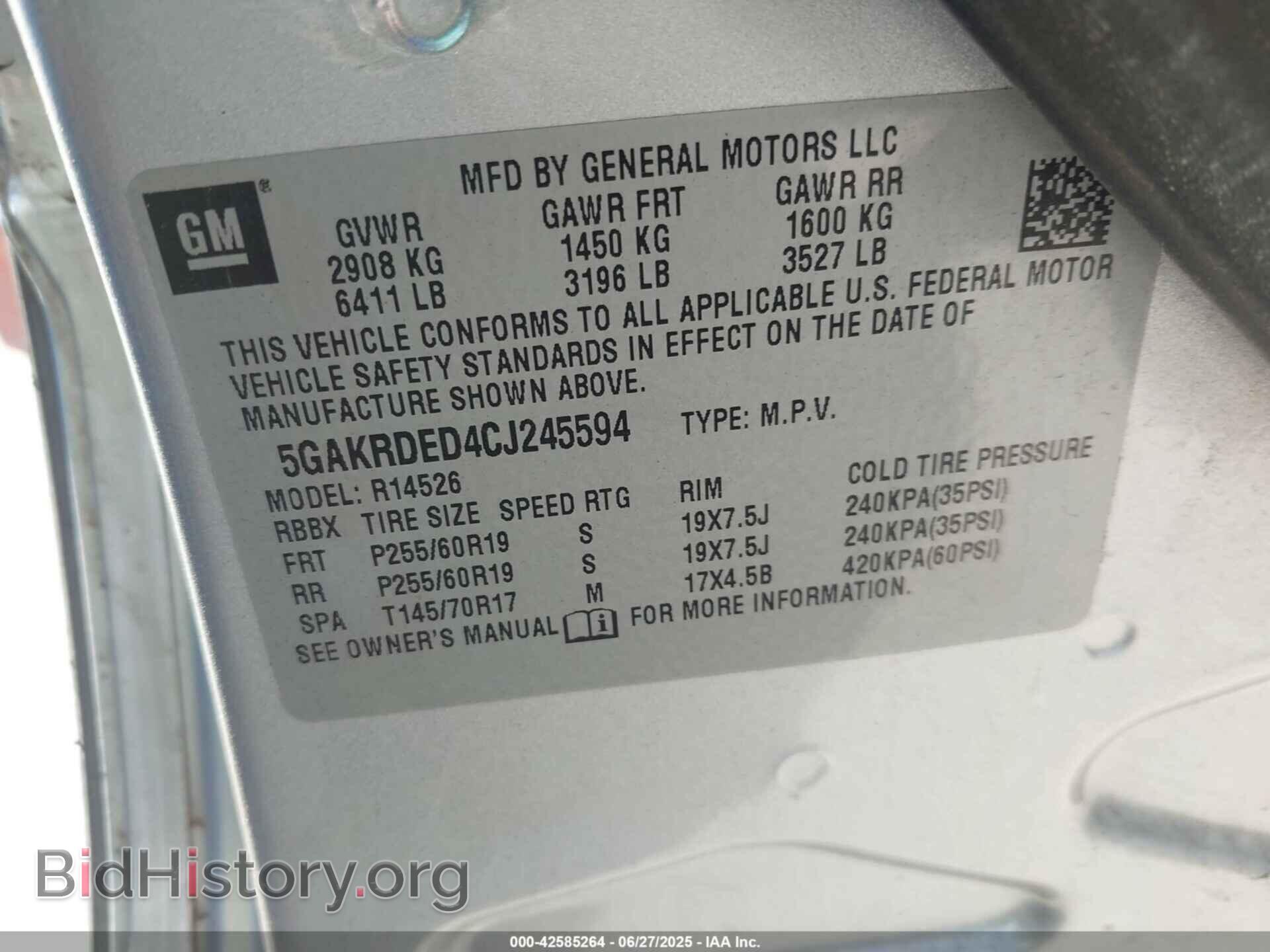 2012 BUICK ENCLAVE - VIN: 5GAKRDED4CJ245594 - Фото 9