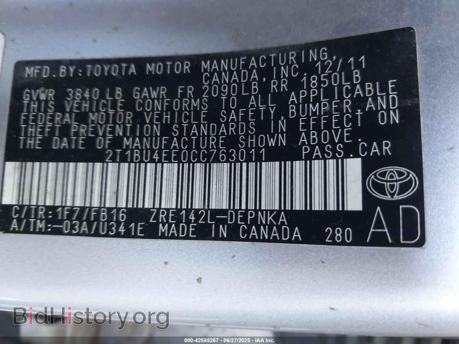 2012 TOYOTA COROLLA - VIN: 2T1BU4EE0CC763011 - Фото 9