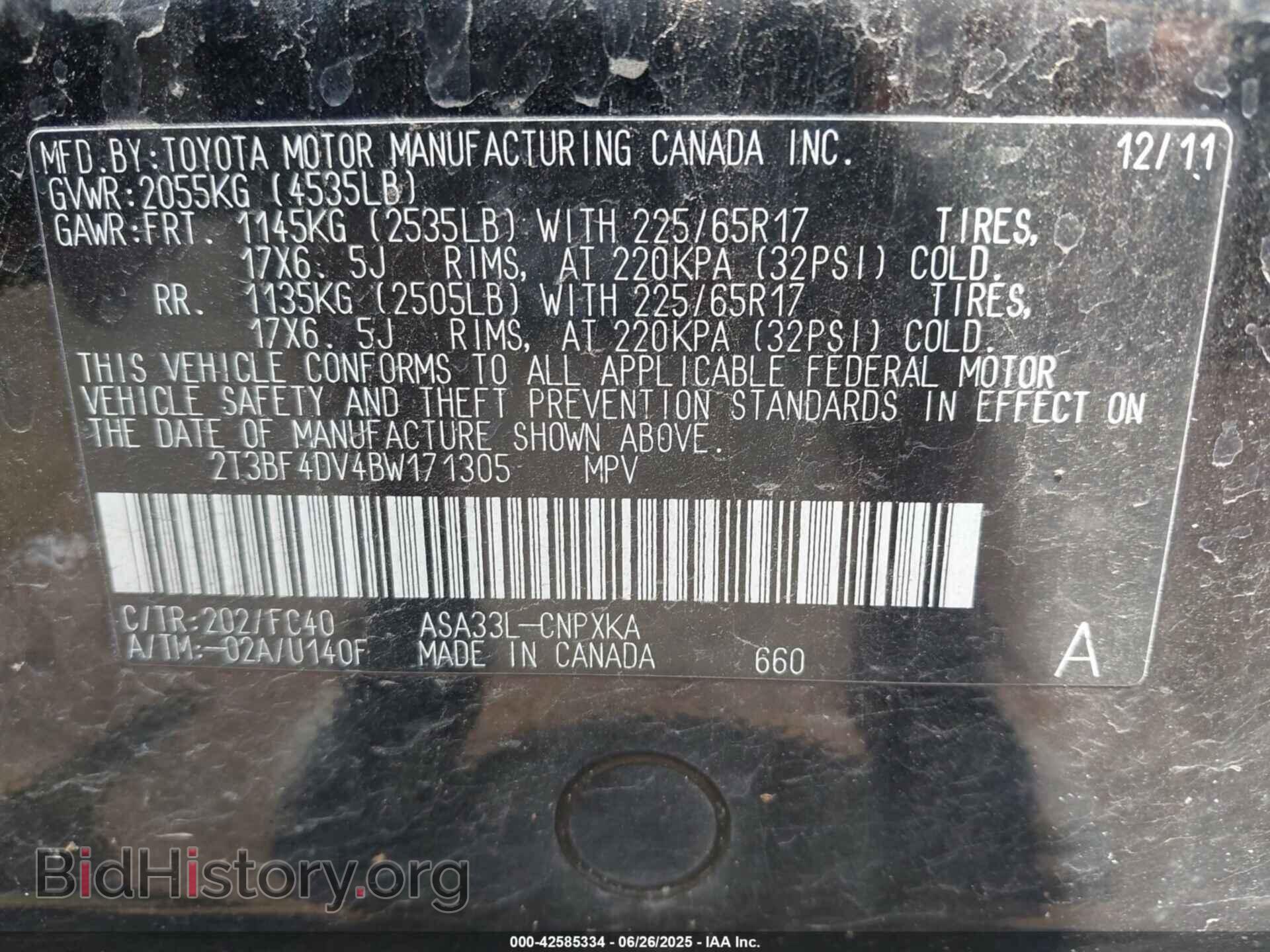 2011 TOYOTA RAV4 - VIN: 2T3BF4DV4BW171305 - Фото 9