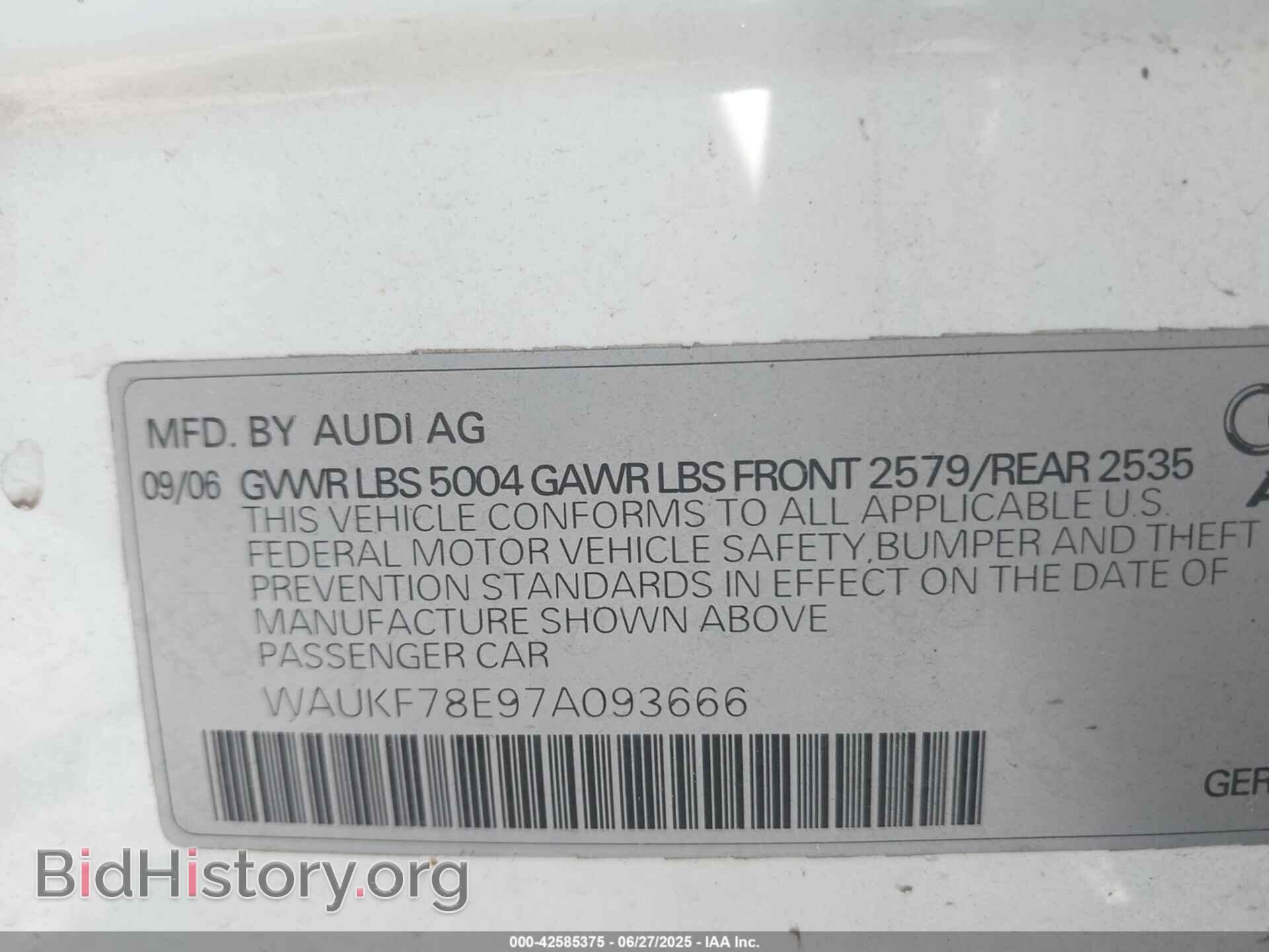 2007 AUDI A4 - VIN: WAUKF78E97A093666 - Фото 9