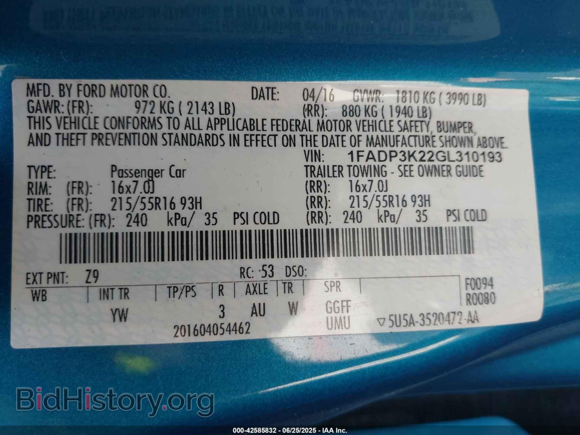 2016 FORD FOCUS - VIN: 1FADP3K22GL310193 - Фото 9