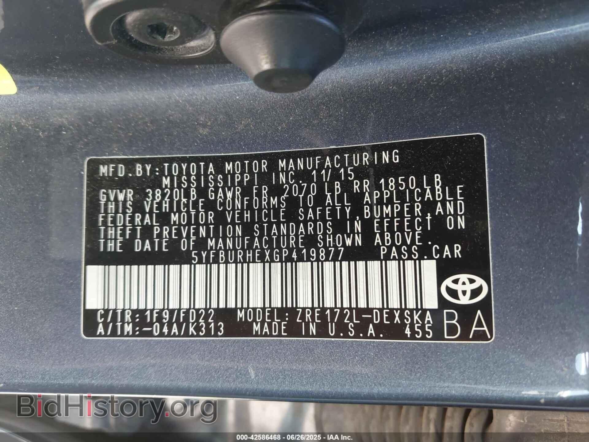 2016 TOYOTA COROLLA - VIN: 5YFBURHEXGP419877 - Фото 9