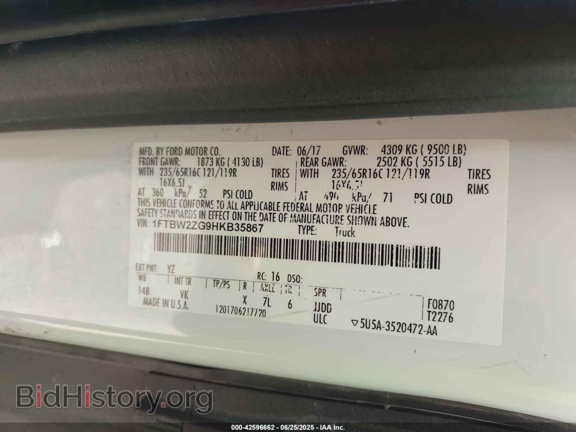 2017 FORD TRANSIT - VIN: 1FTBW2ZG9HKB35867 - Фото 9