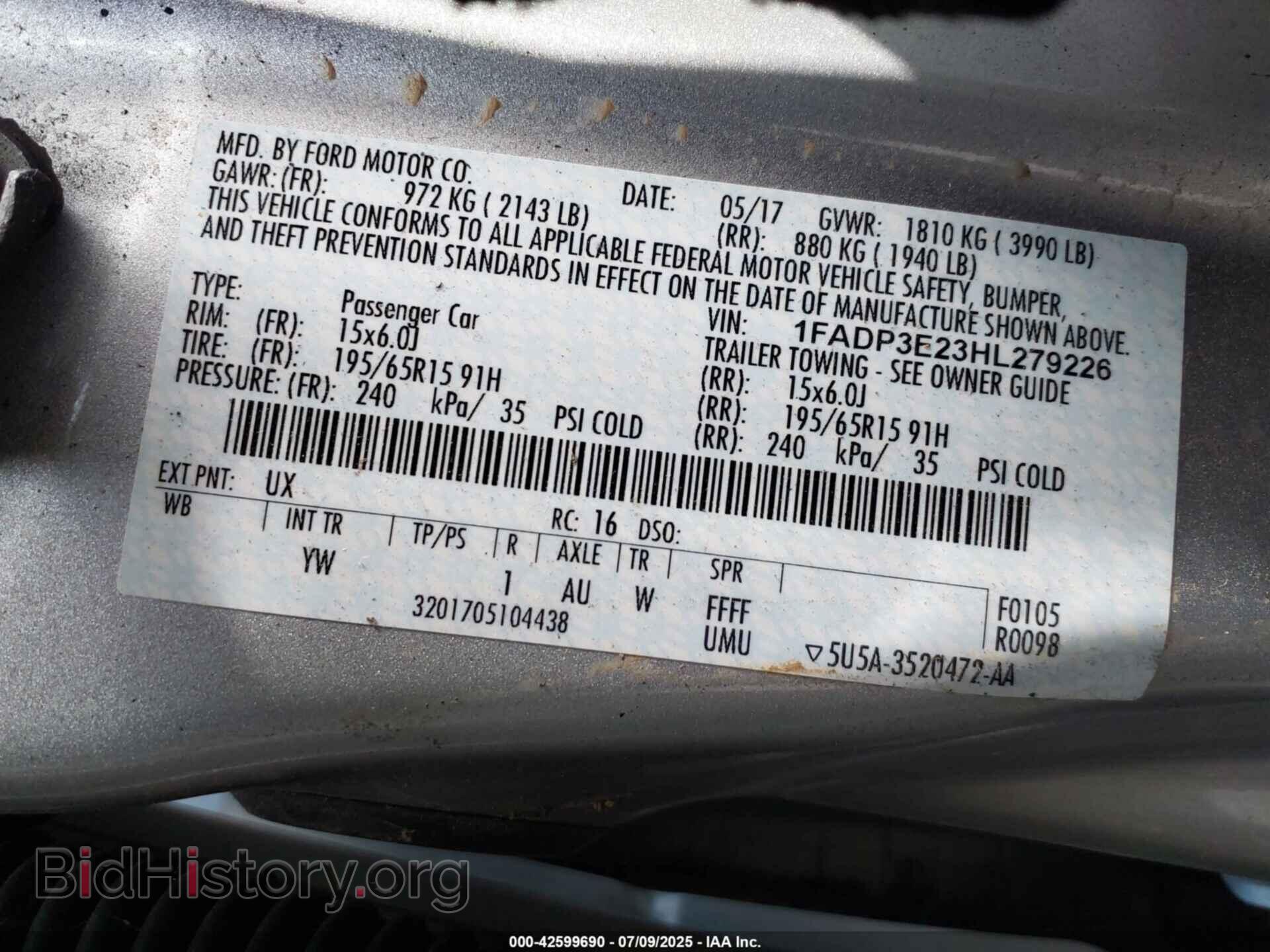 2017 FORD FOCUS - VIN: 1FADP3E23HL279226 - Фото 9