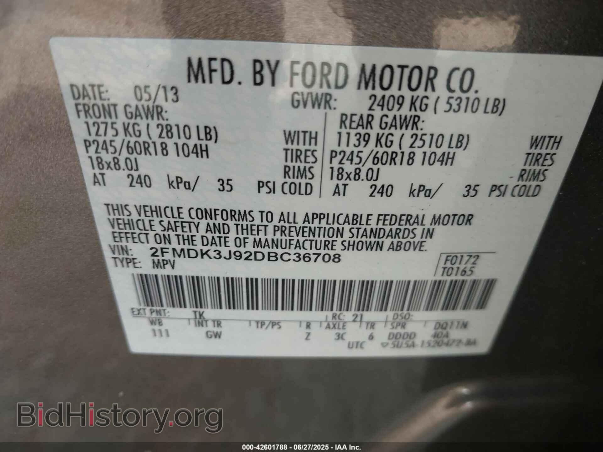 2013 FORD EDGE - VIN: 2FMDK3J92DBC36708 - Фото 9