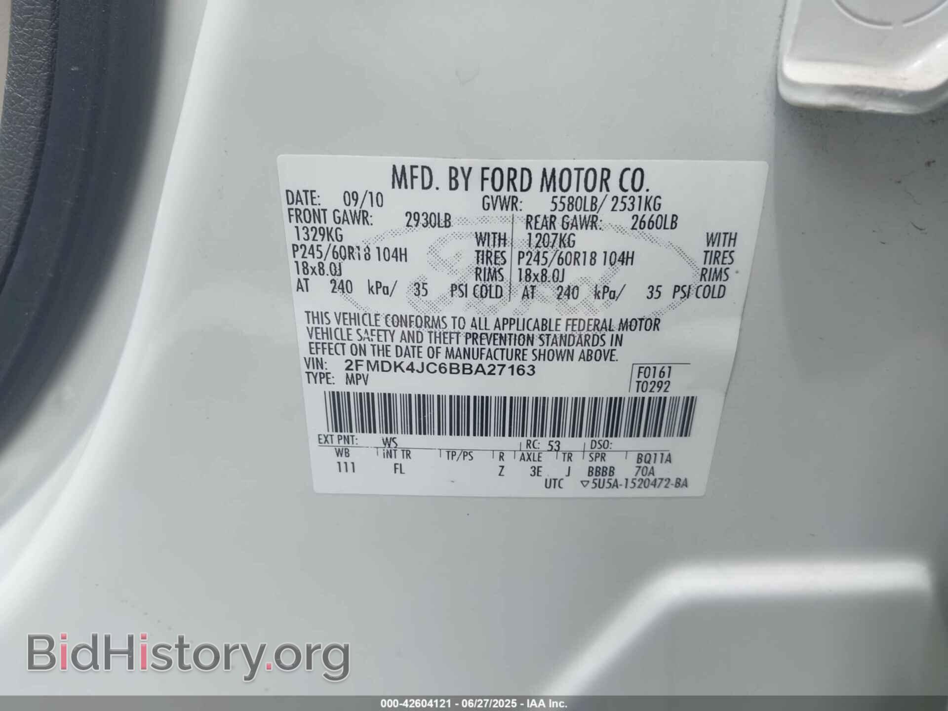 2011 FORD EDGE - VIN: 2FMDK4JC6BBA27163 - Фото 9
