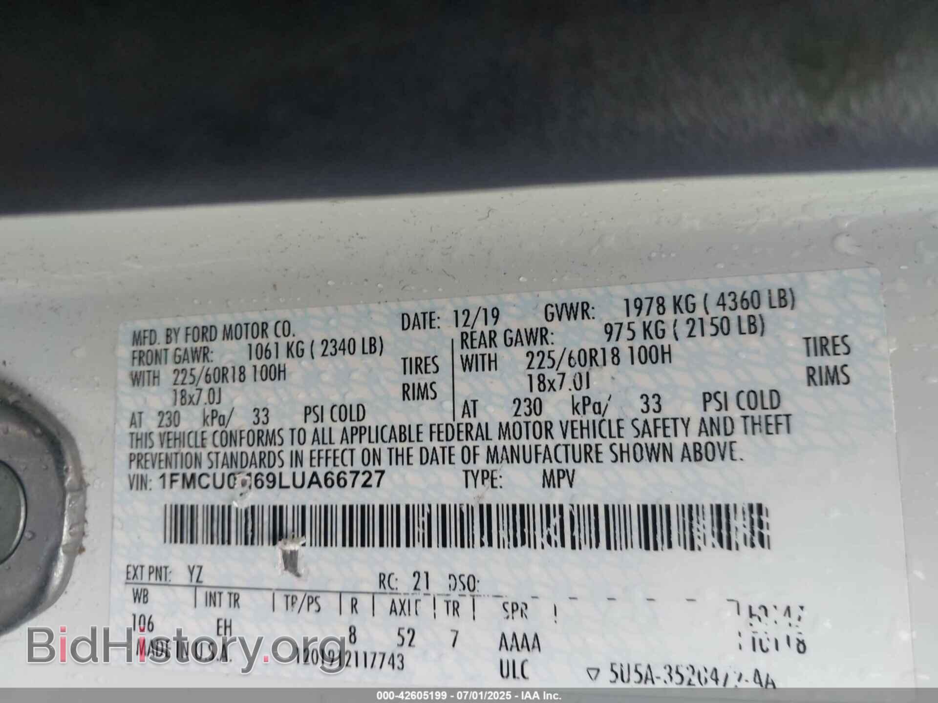 2020 FORD ESCAPE - VIN: 1FMCU0H69LUA66727 - Photo 9