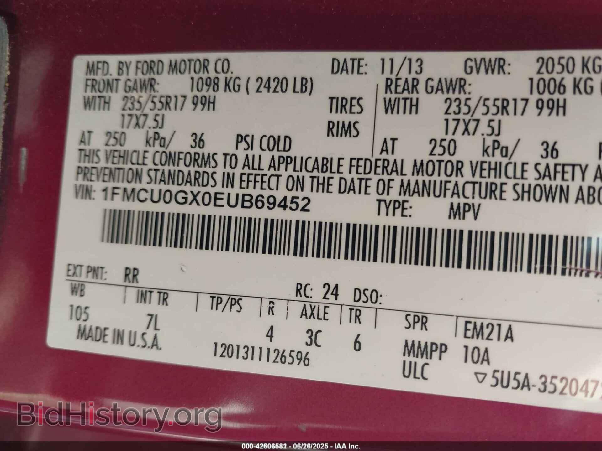 2014 FORD ESCAPE - VIN: 1FMCU0GX0EUB69452 - Фото 9