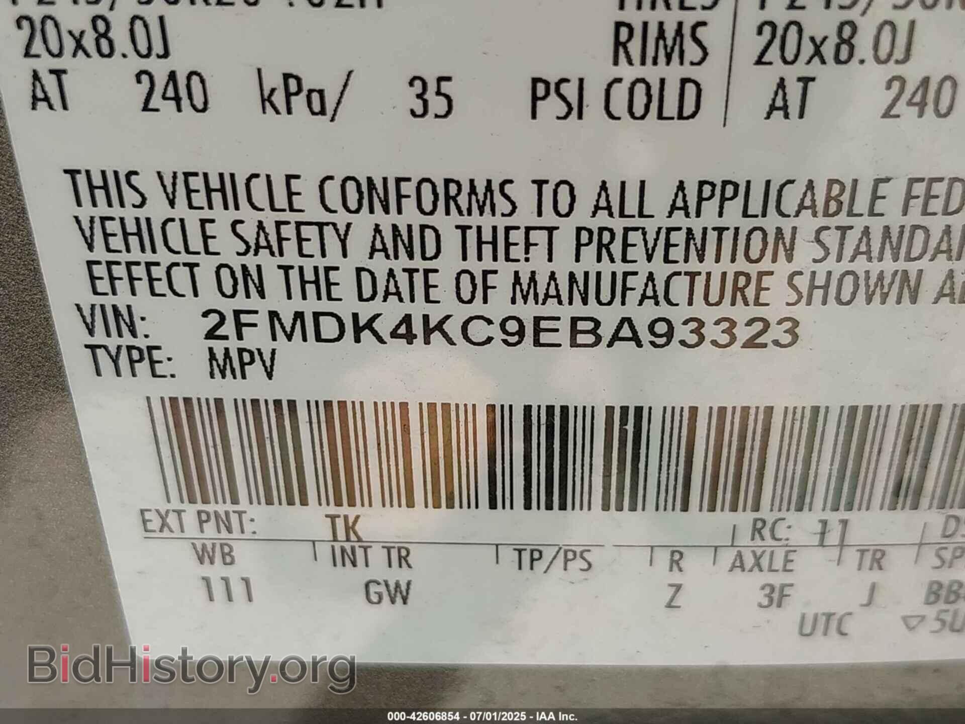 2014 FORD EDGE - VIN: 2FMDK4KC9EBA93323 - Фото 9