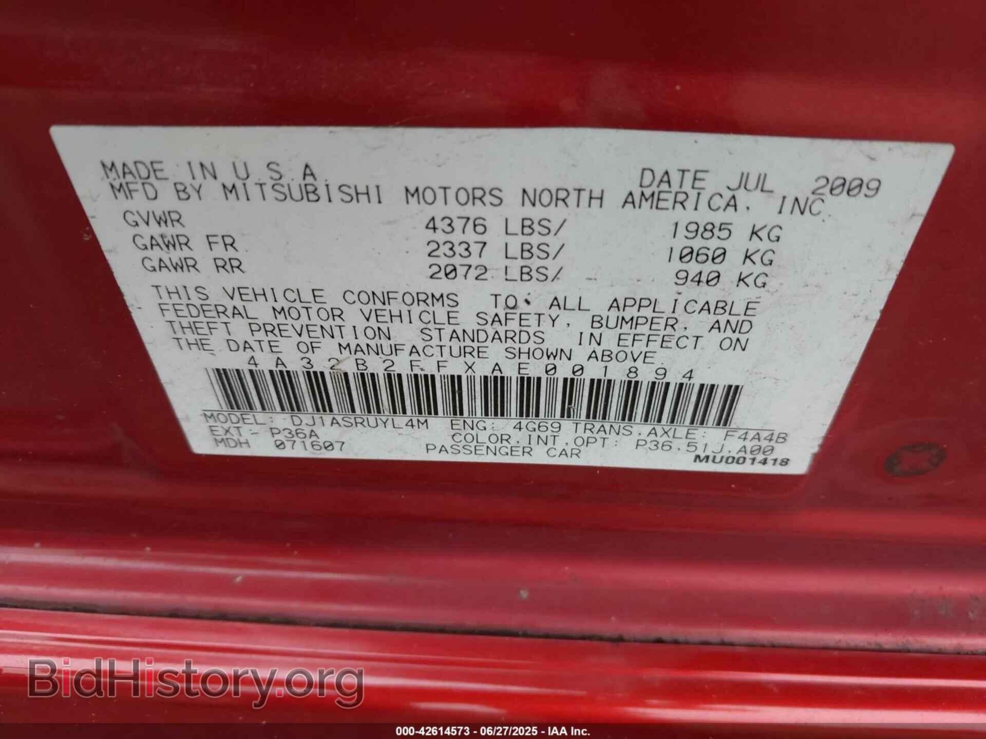 2010 MITSUBISHI GALANT - VIN: 4A32B2FFXAE001894 - Фото 9