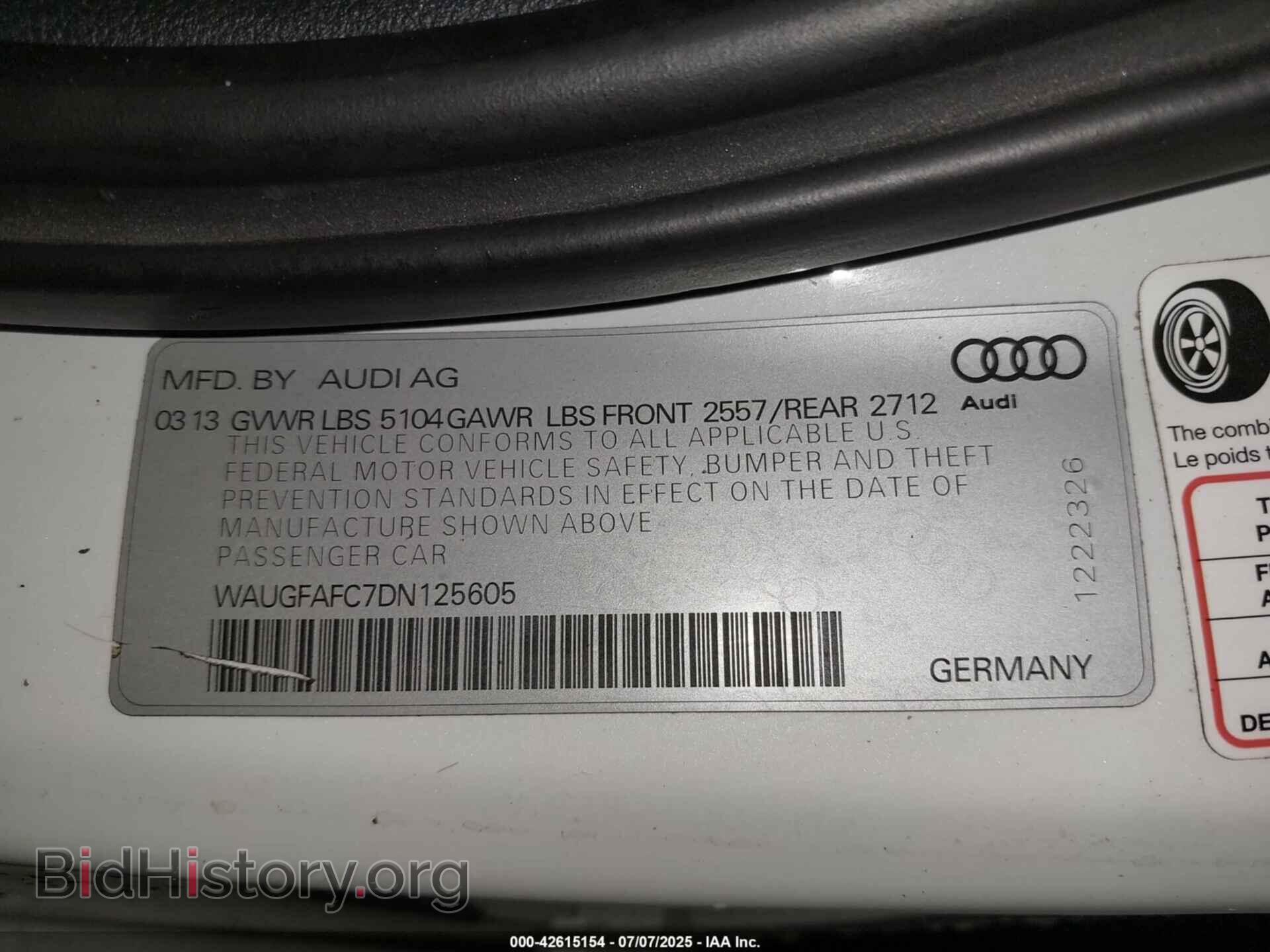 2013 AUDI A6 - VIN: WAUGFAFC7DN125605 - Фото 9