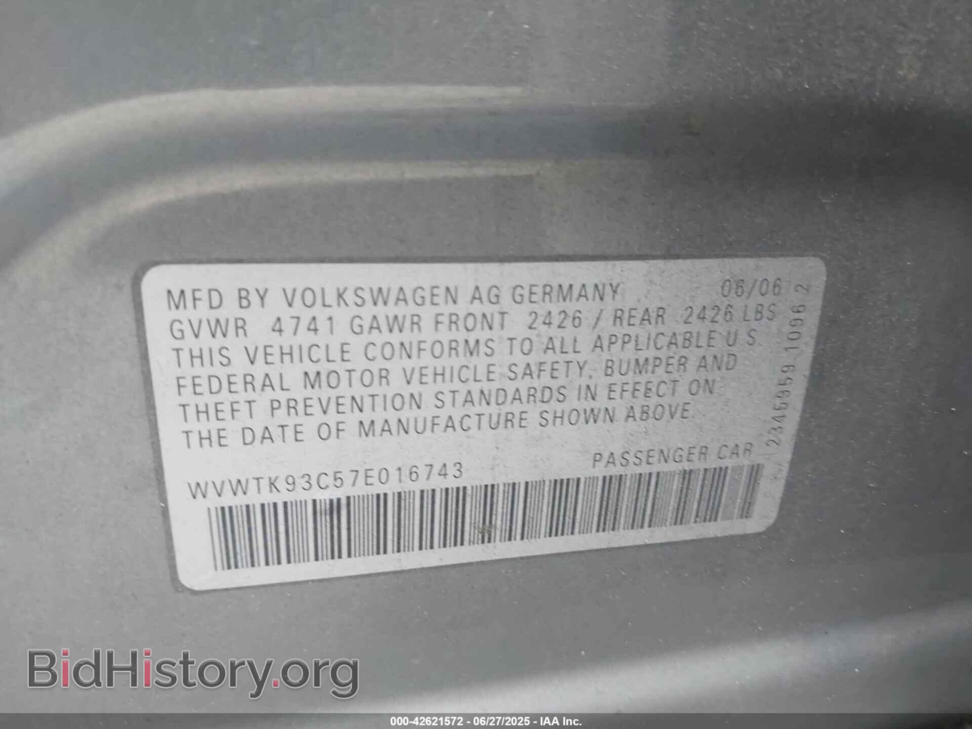 2007 VOLKSWAGEN PASSAT - VIN: WVWTK93C57E016743 - Фото 9