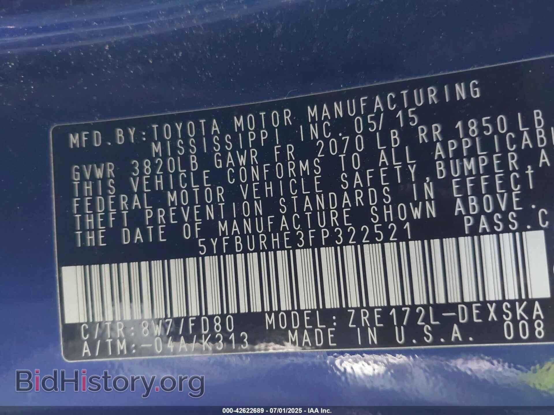 2015 TOYOTA COROLLA - VIN: 5YFBURHE3FP322521 - Фото 9