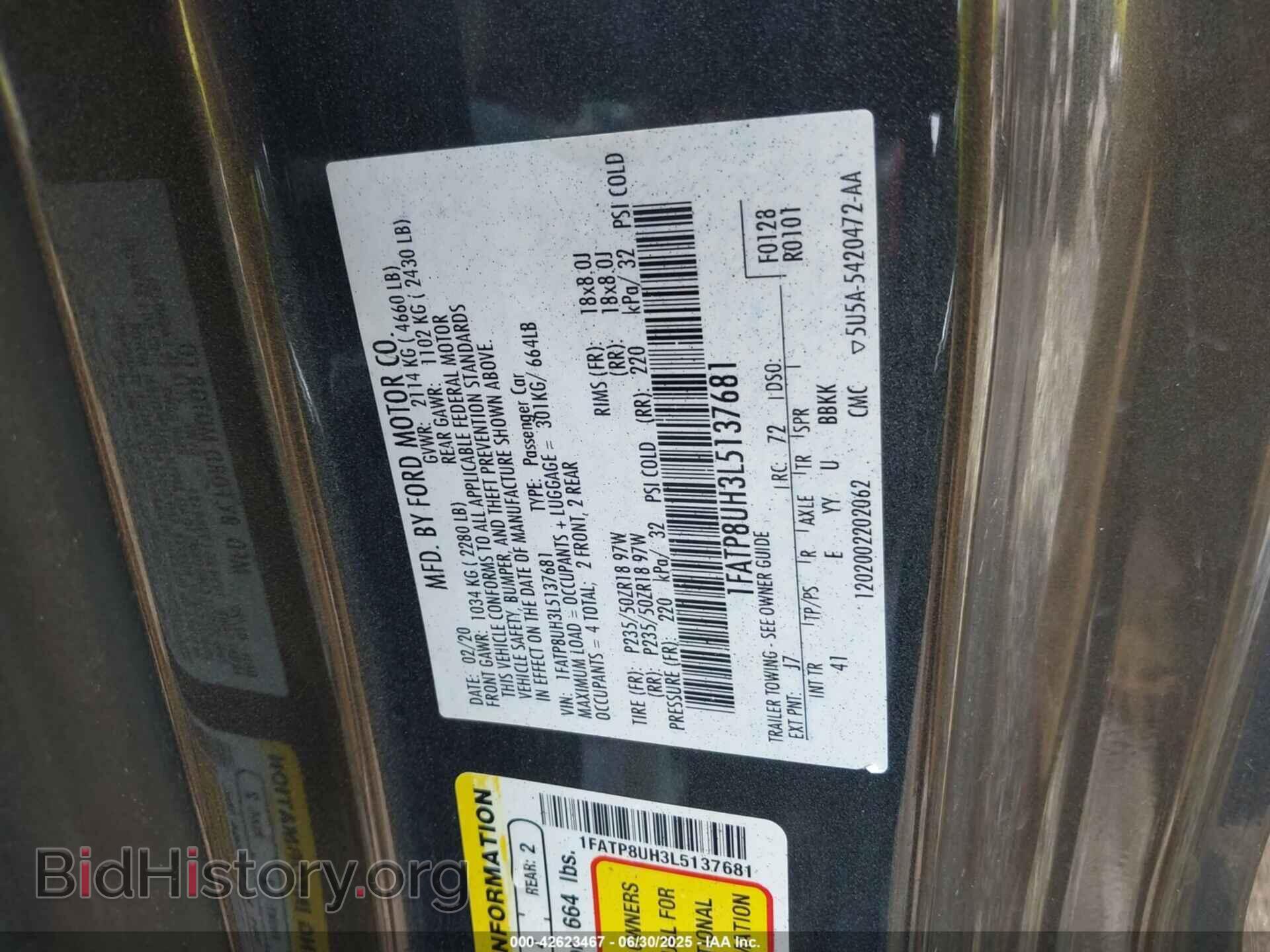 2020 FORD MUSTANG - VIN: 1FATP8UH3L5137681 - Фото 9