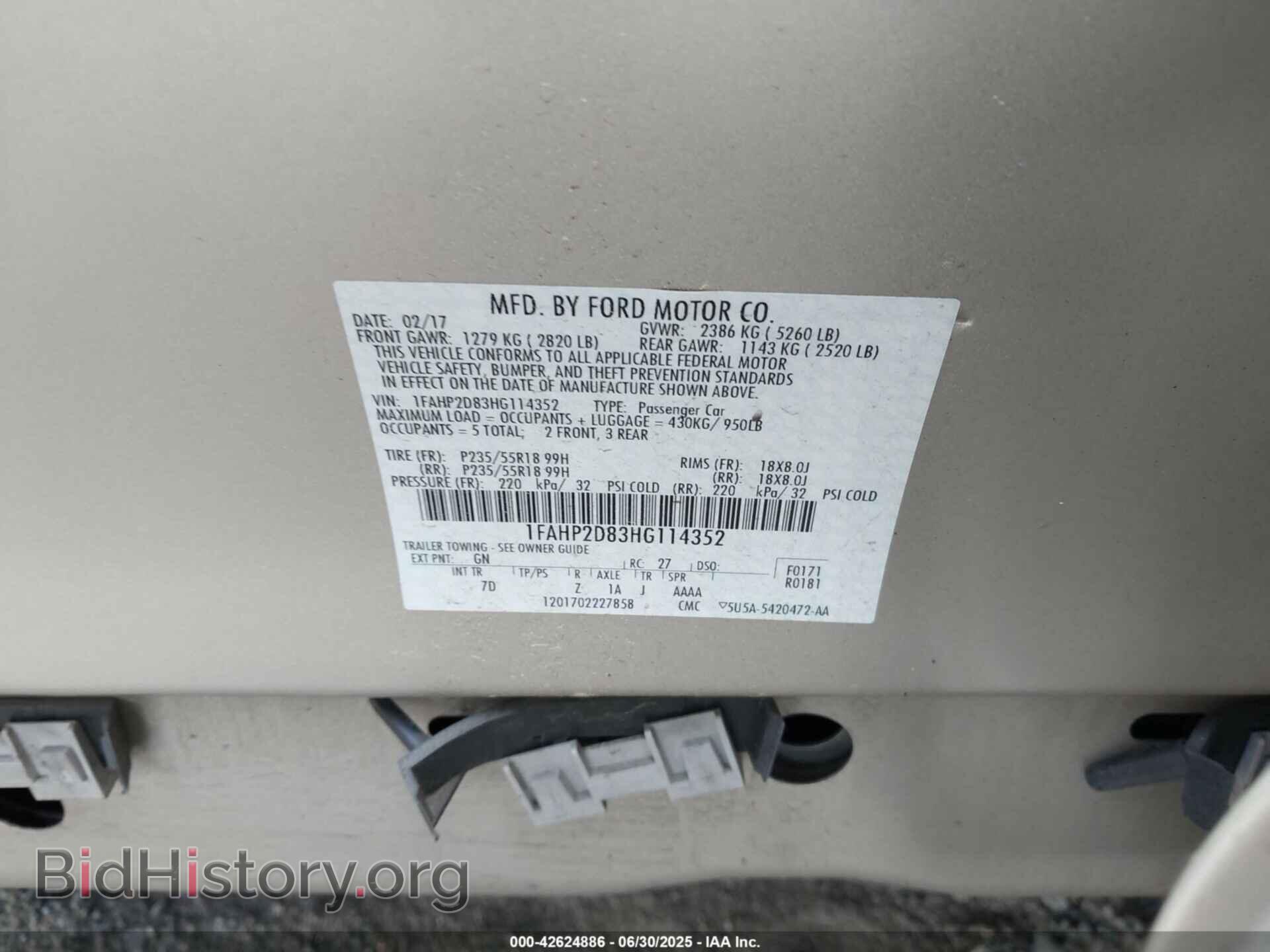 2017 FORD TAURUS - VIN: 1FAHP2D83HG114352 - Фото 9