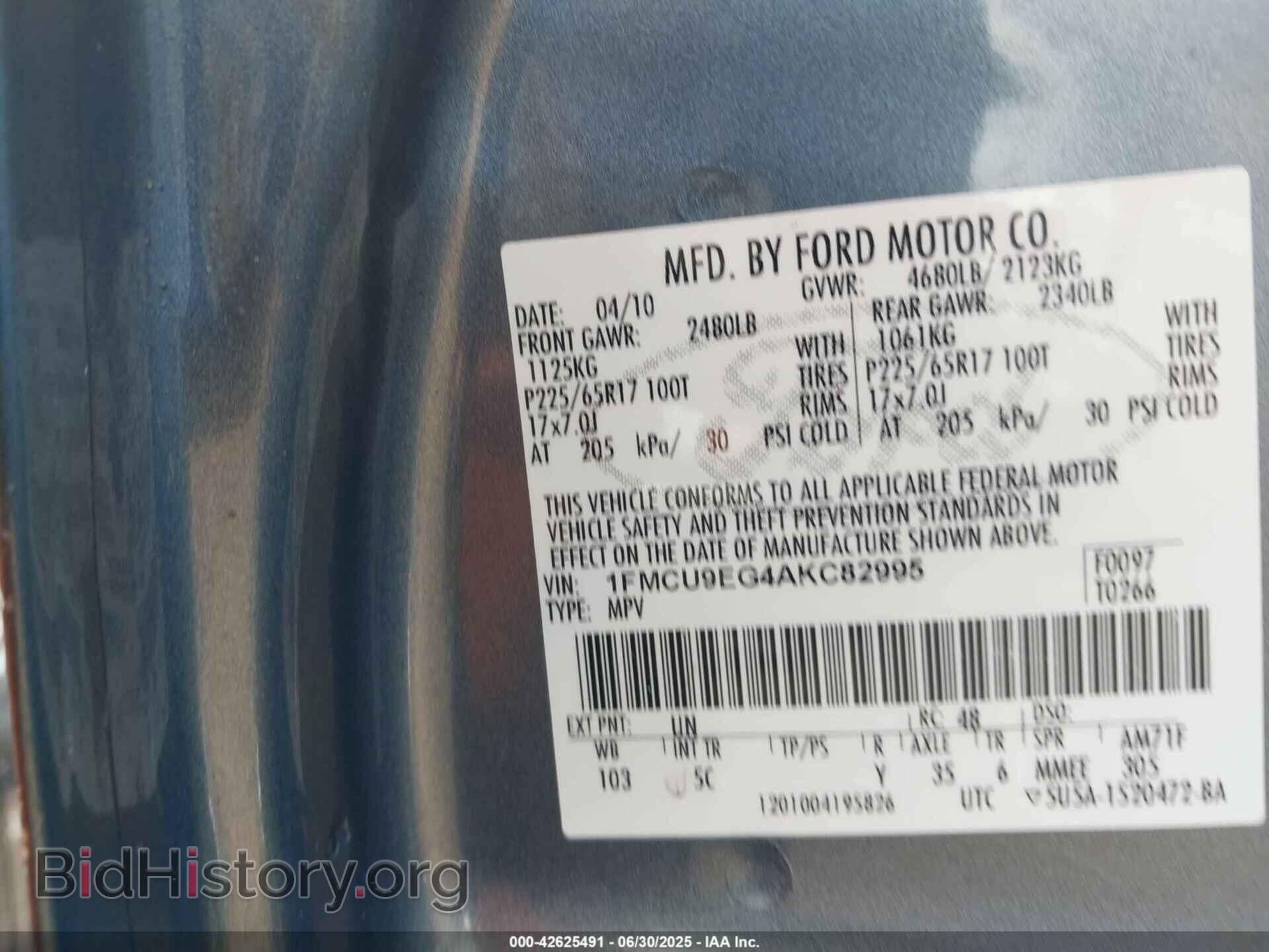 2010 FORD ESCAPE - VIN: 1FMCU9EG4AKC82995 - Фото 9