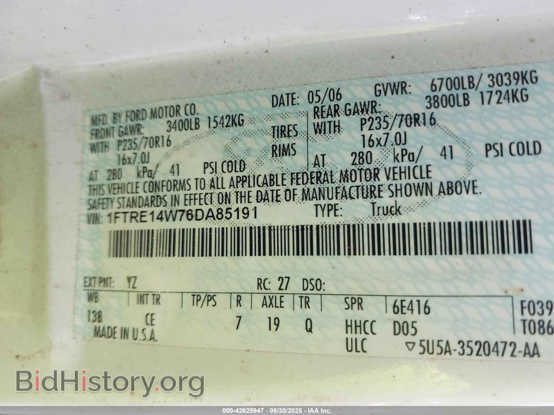 2006 FORD E-150 - VIN: 1FTRE14W76DA85191 - Фото 9