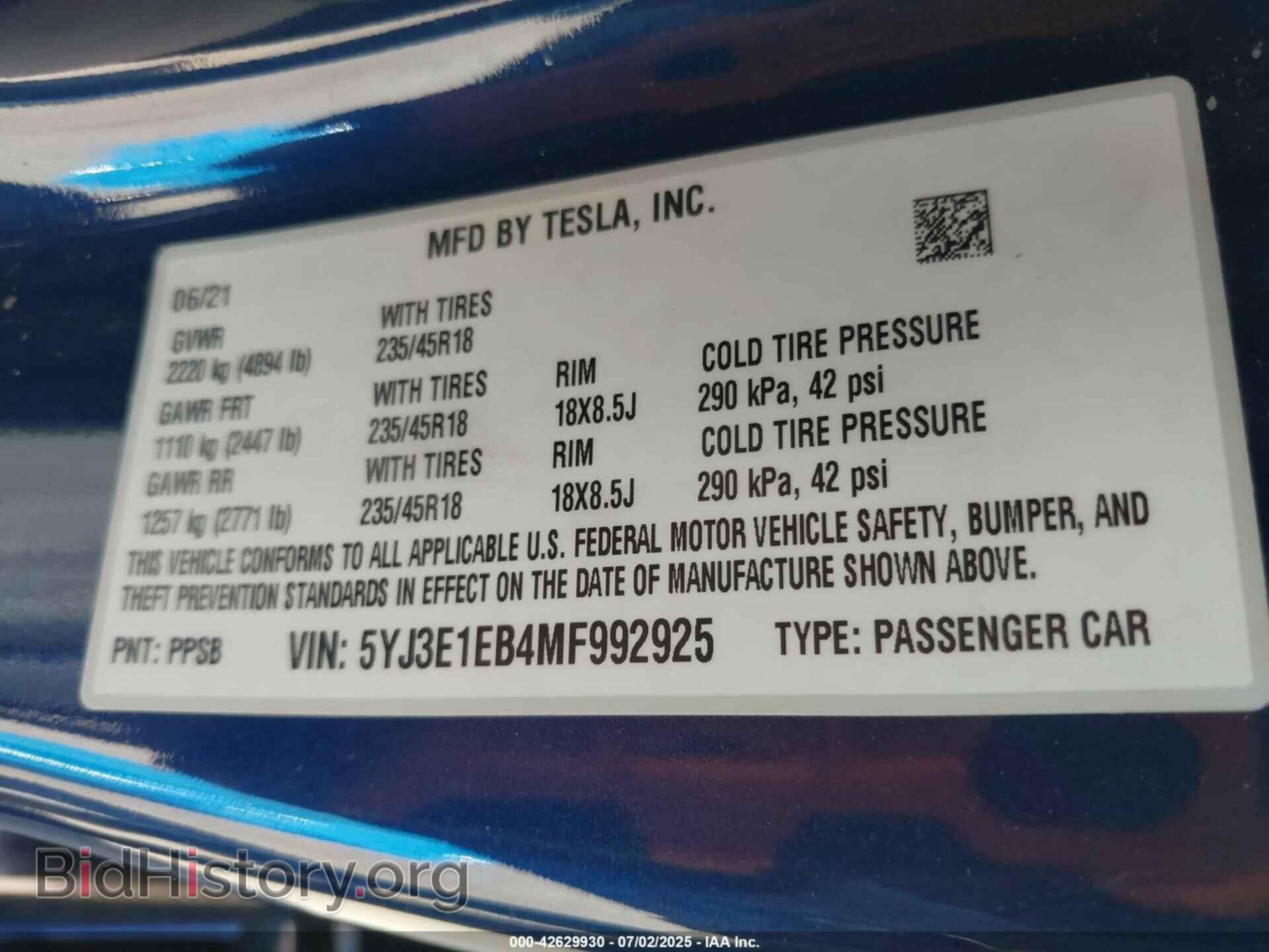 2021 TESLA MODEL 3 - VIN: 5YJ3E1EB4MF992925 - Фото 9