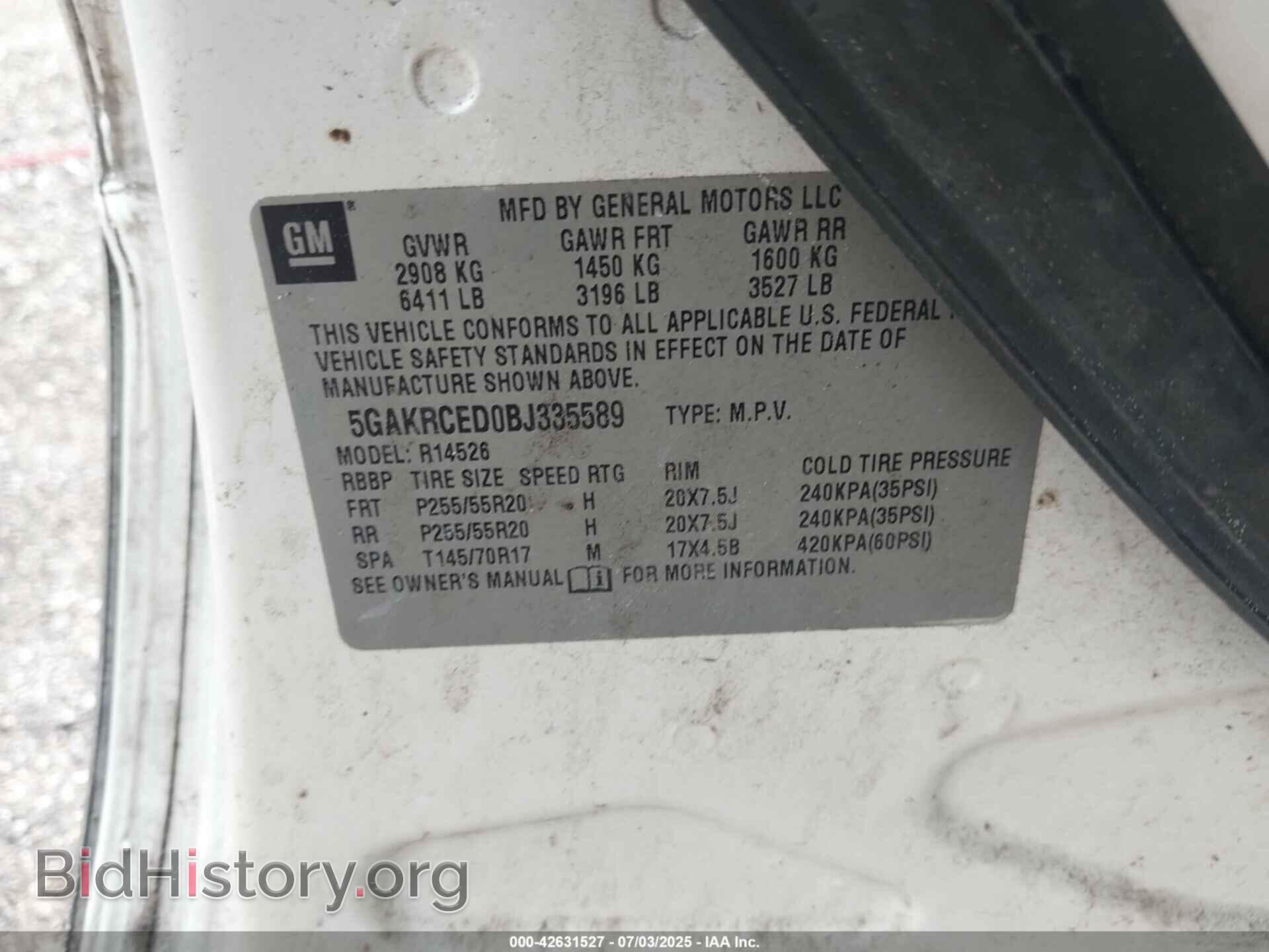 2011 BUICK ENCLAVE - VIN: 5GAKRCED0BJ335589 - Фото 9