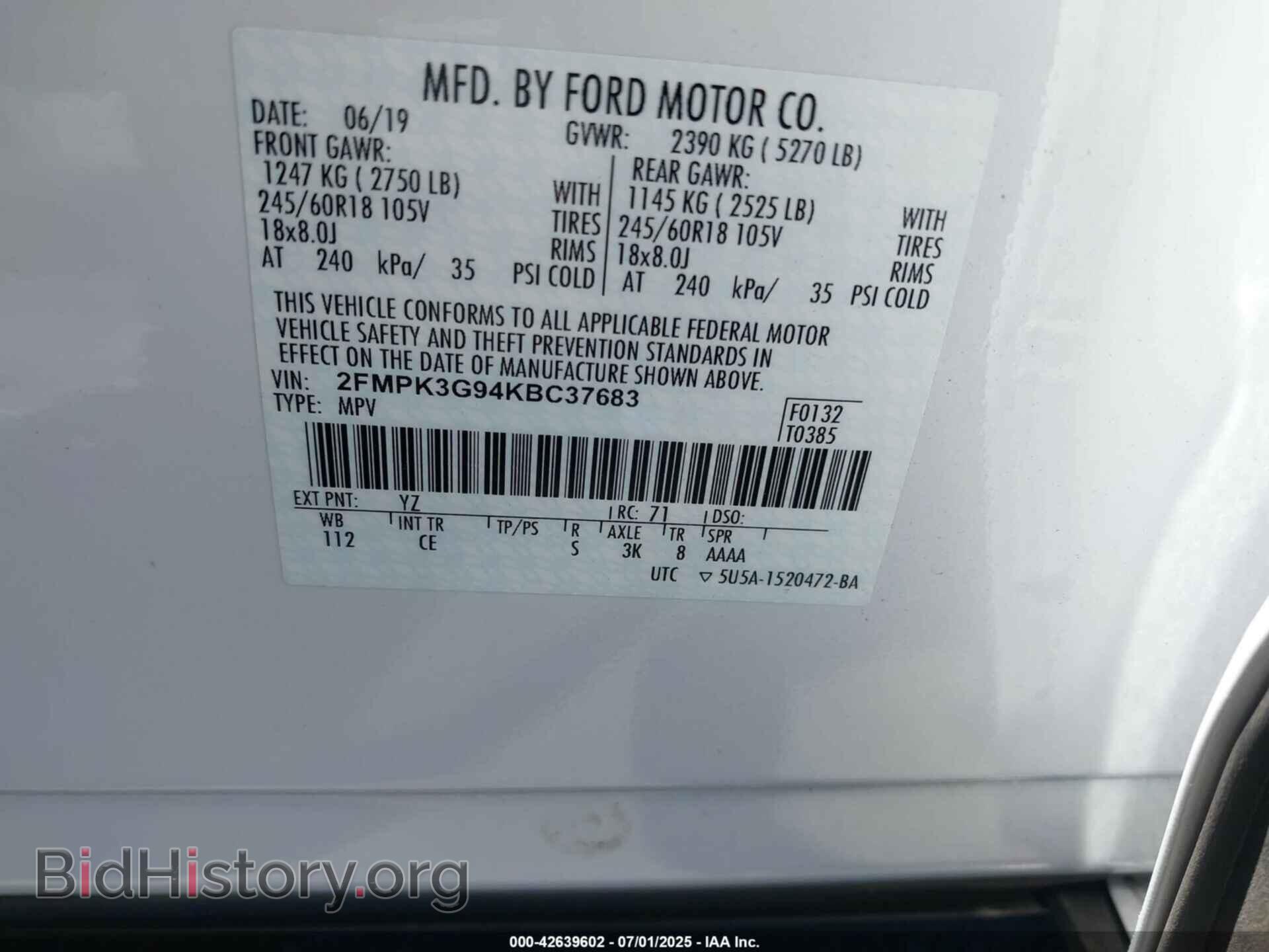 2019 FORD EDGE - VIN: 2FMPK3G94KBC37683 - Photo 9