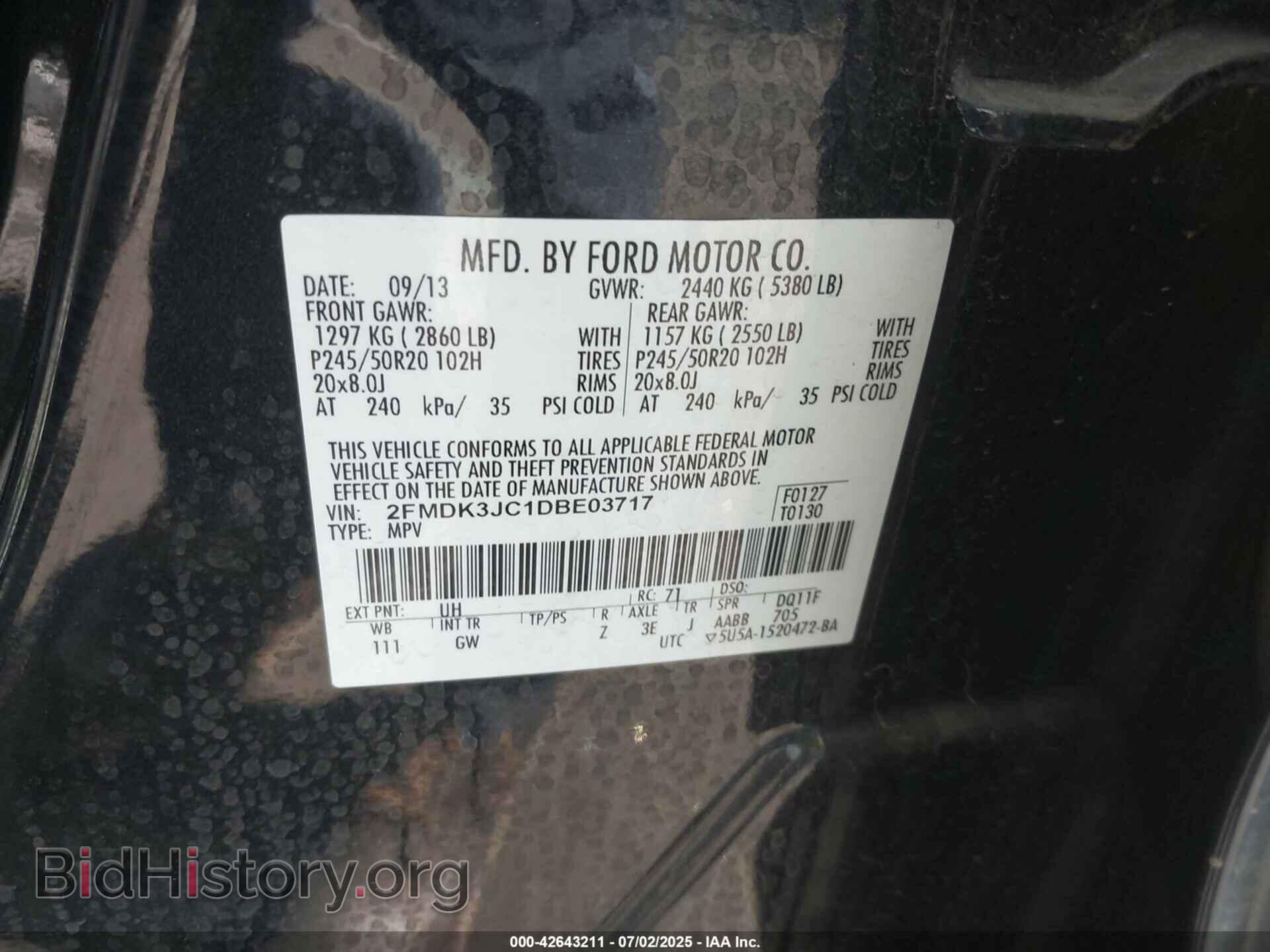 2013 FORD EDGE - VIN: 2FMDK3JC1DBE03717 - Фото 9