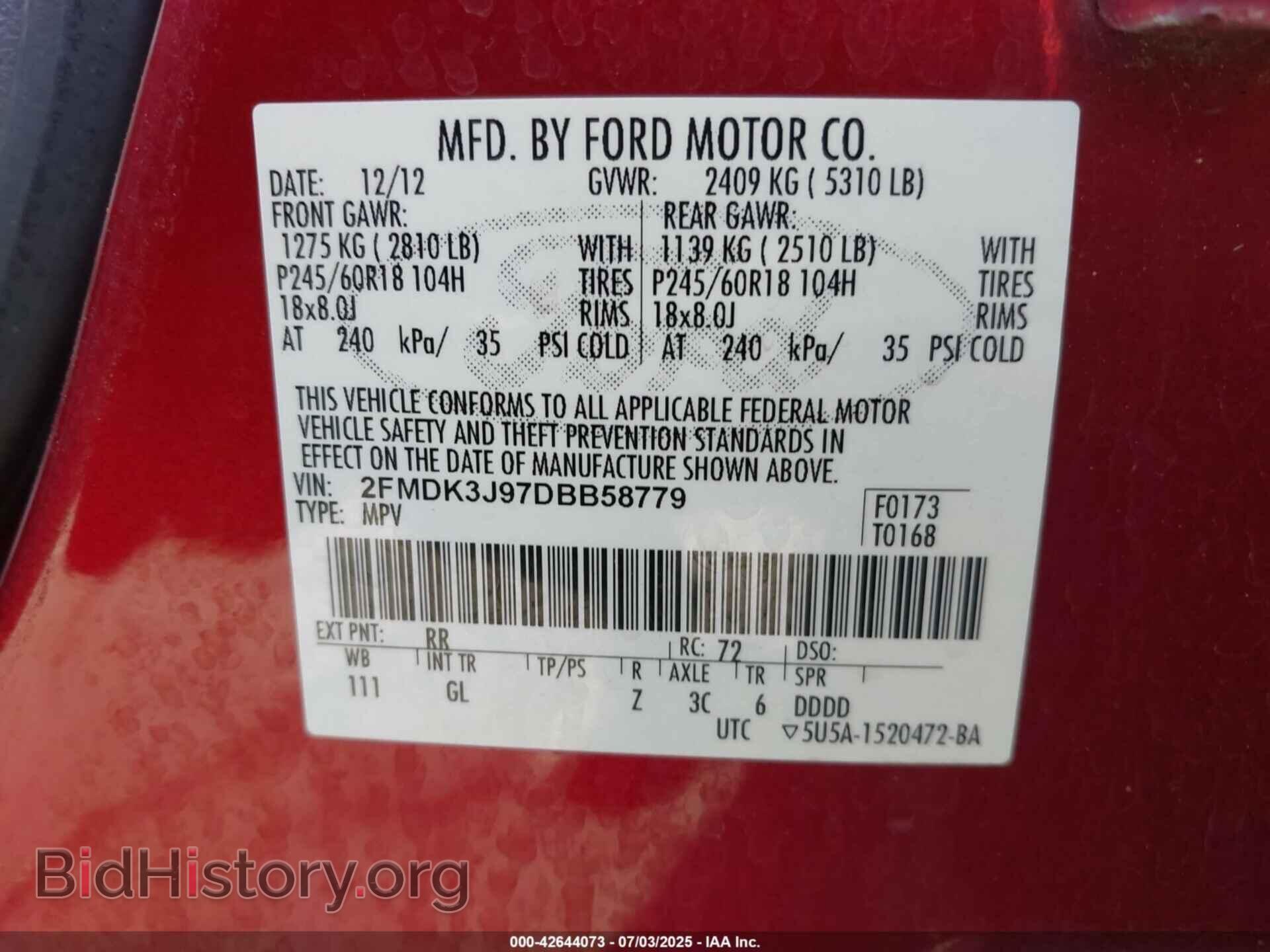2013 FORD EDGE - VIN: 2FMDK3J97DBB58779 - Фото 9