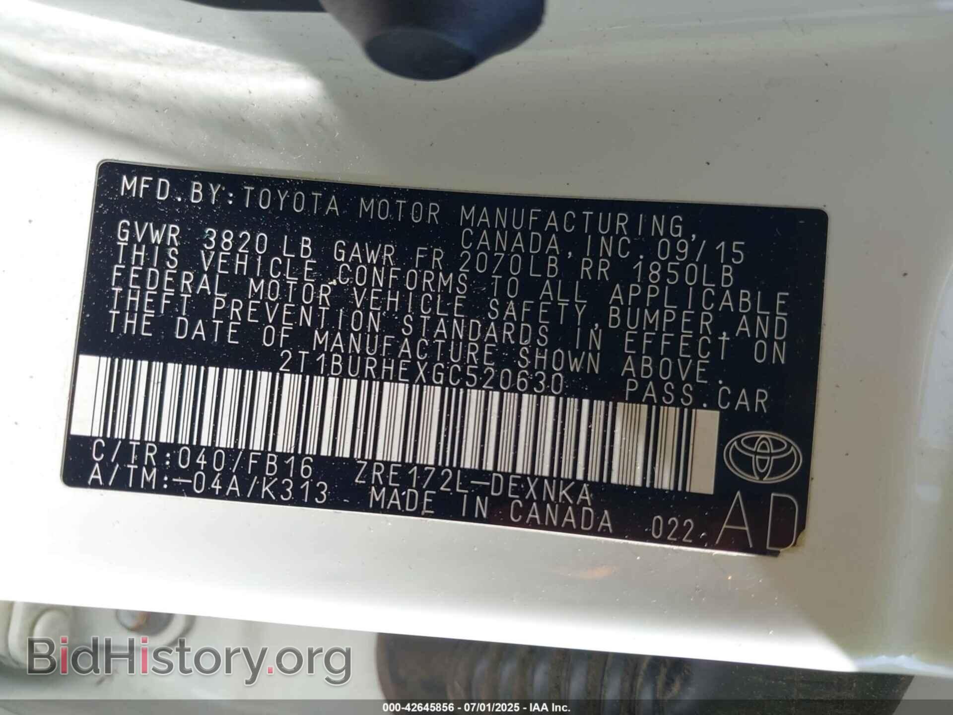 2016 TOYOTA COROLLA - VIN: 2T1BURHEXGC520630 - Фото 9