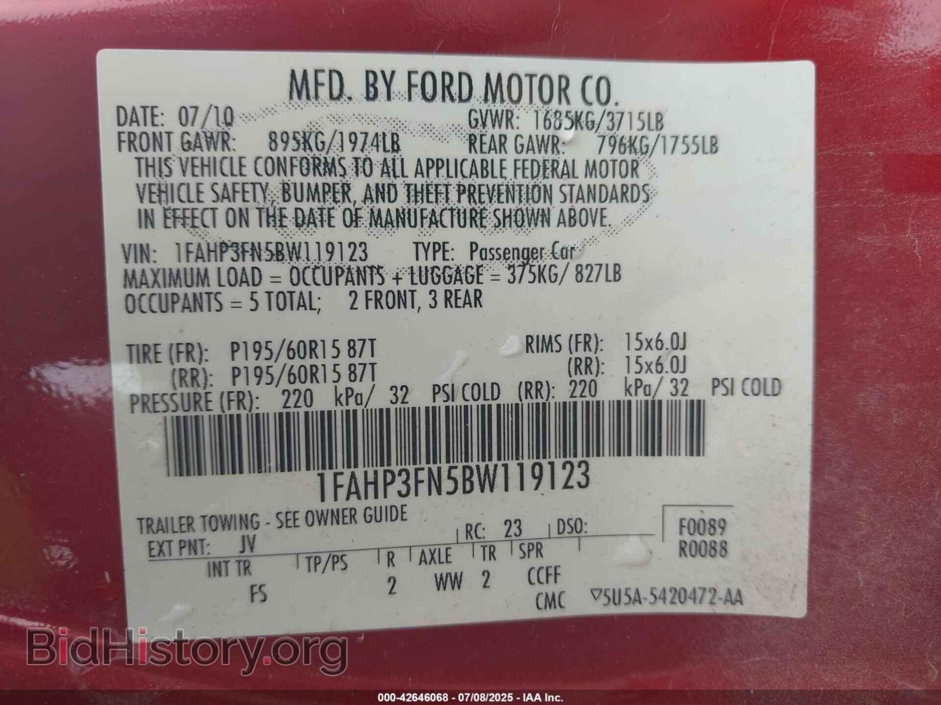 2011 FORD FOCUS - VIN: 1FAHP3FN5BW119123 - Фото 9