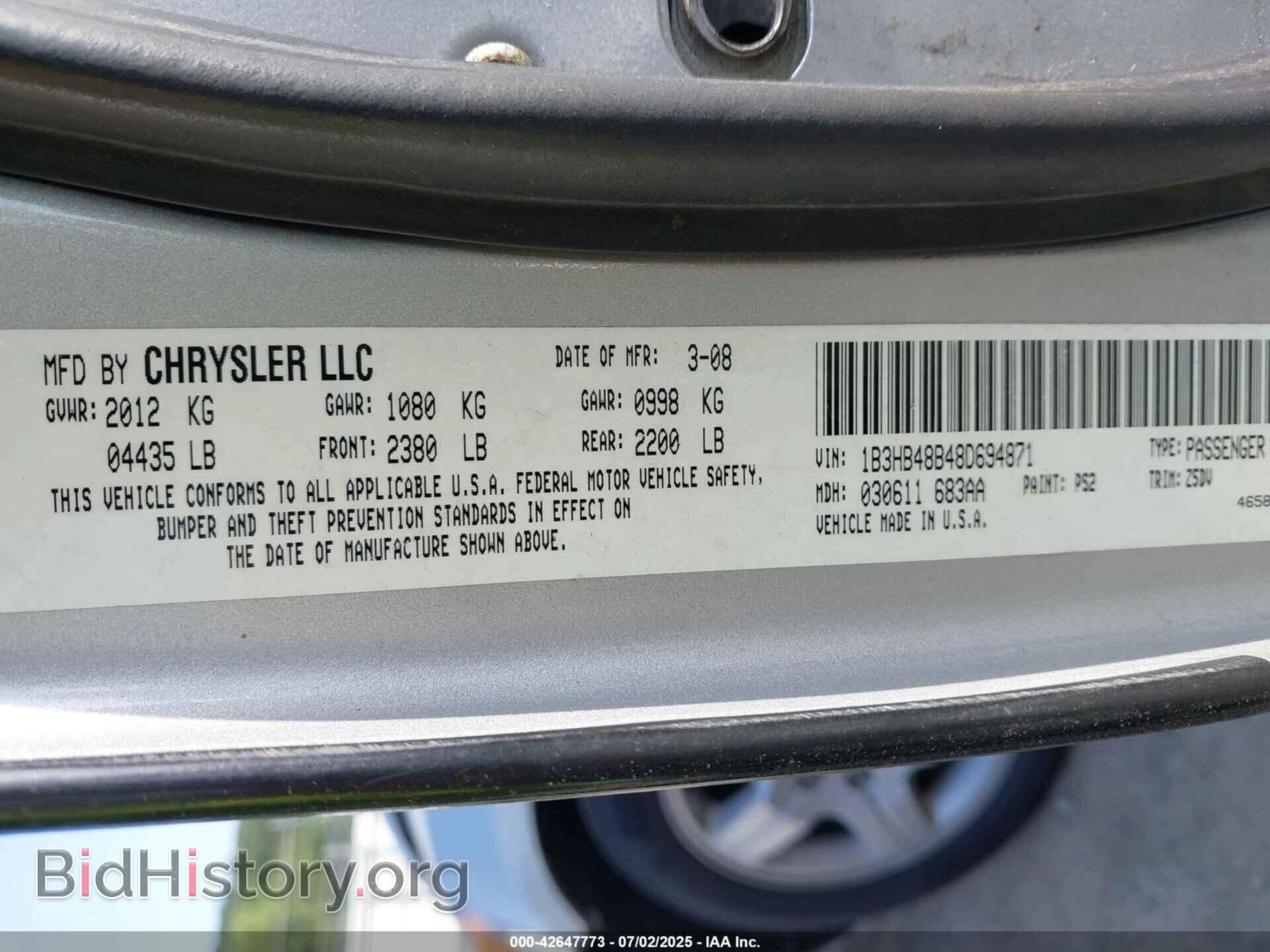 2008 DODGE CALIBER - VIN: 1B3HB48B48D694871 - Фото 9