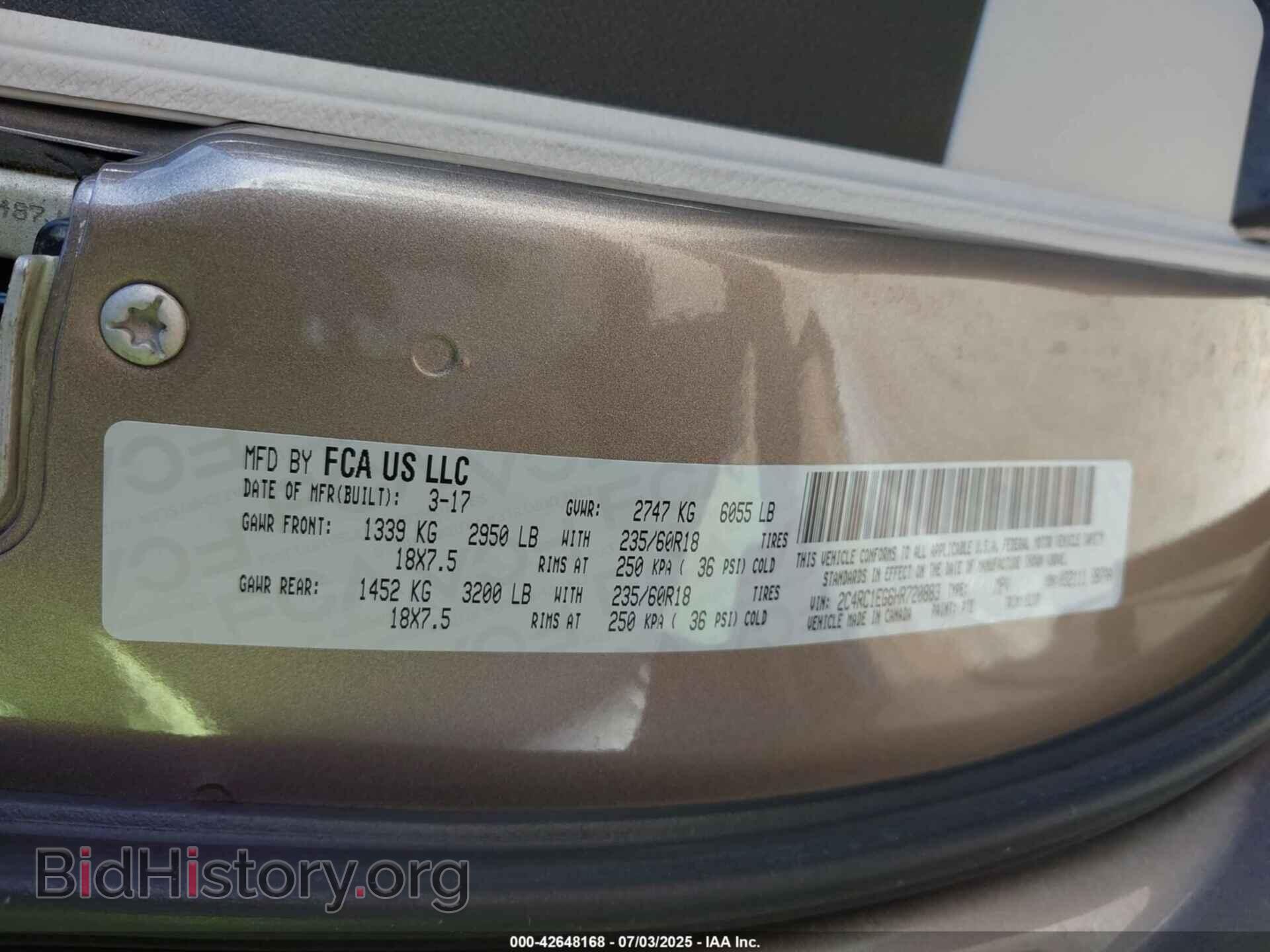 2017 CHRYSLER PACIFICA - VIN: 2C4RC1EG6HR720883 - Фото 9