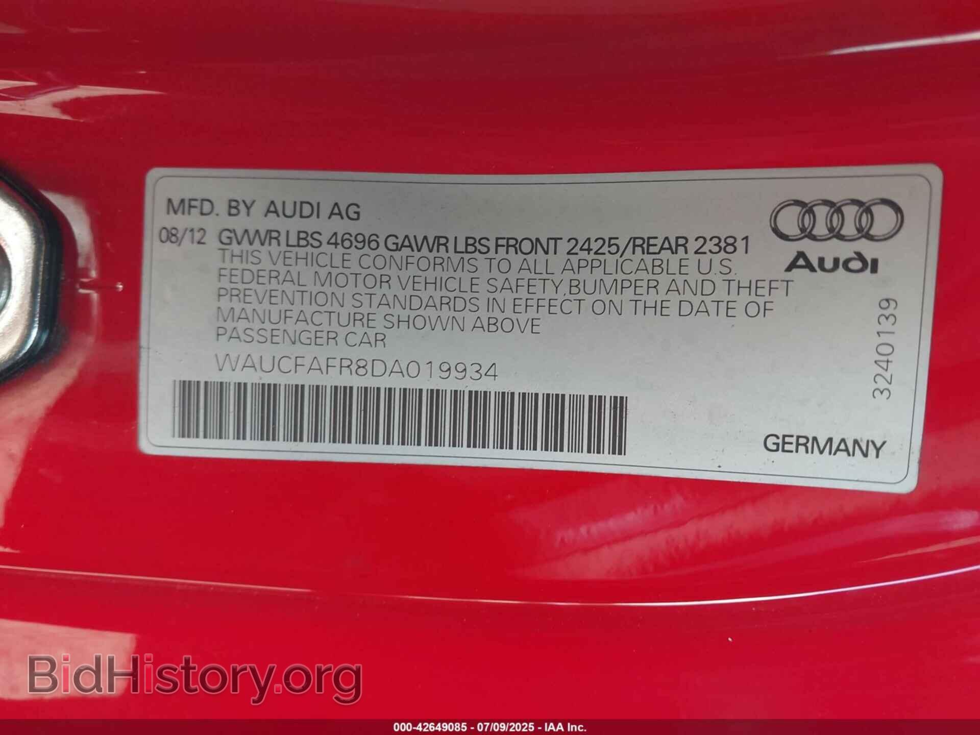 2013 AUDI A5 - VIN: WAUCFAFR8DA019934 - Фото 9