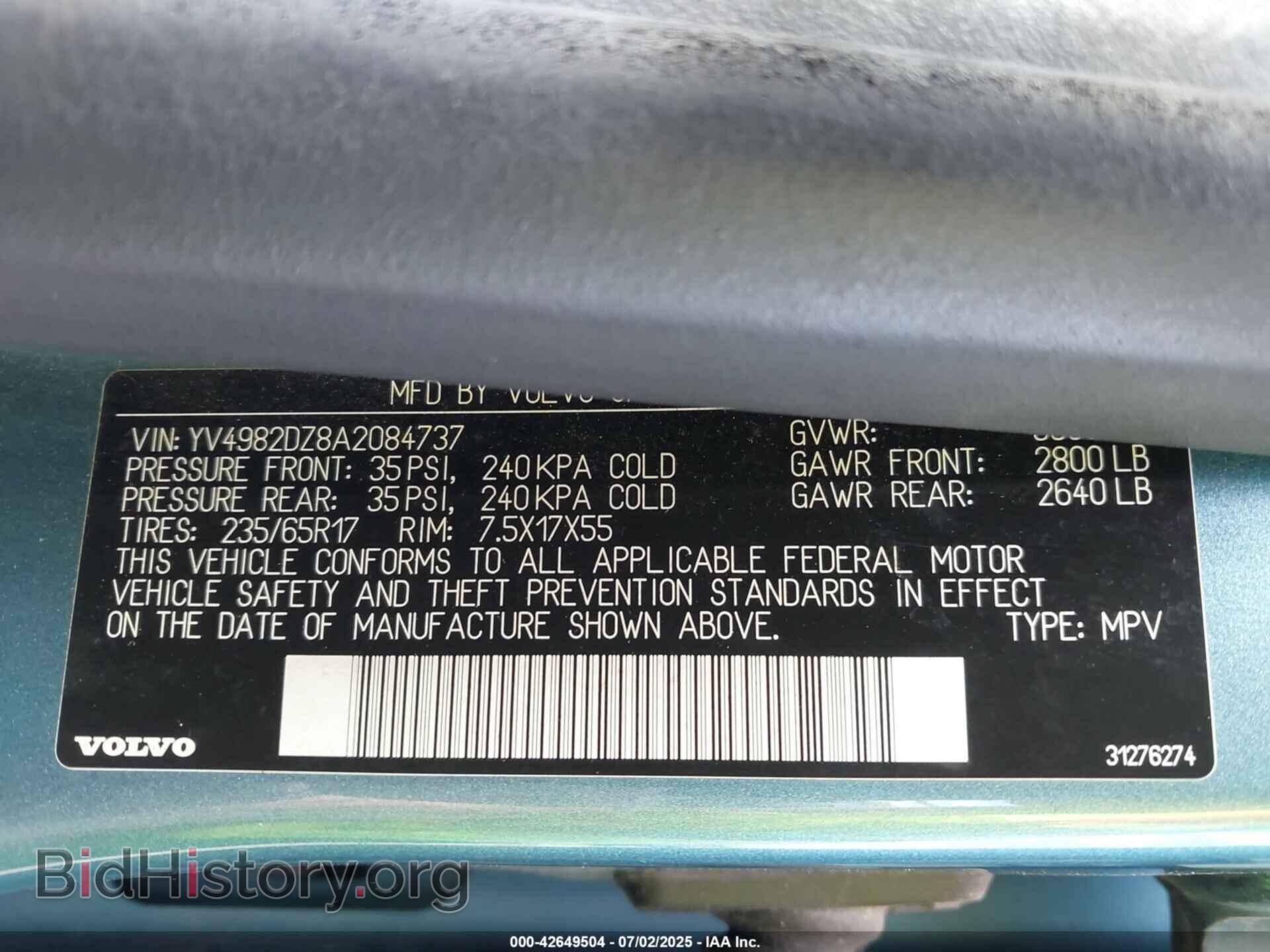 2010 VOLVO XC60 - VIN: YV4982DZ8A2084737 - Фото 9