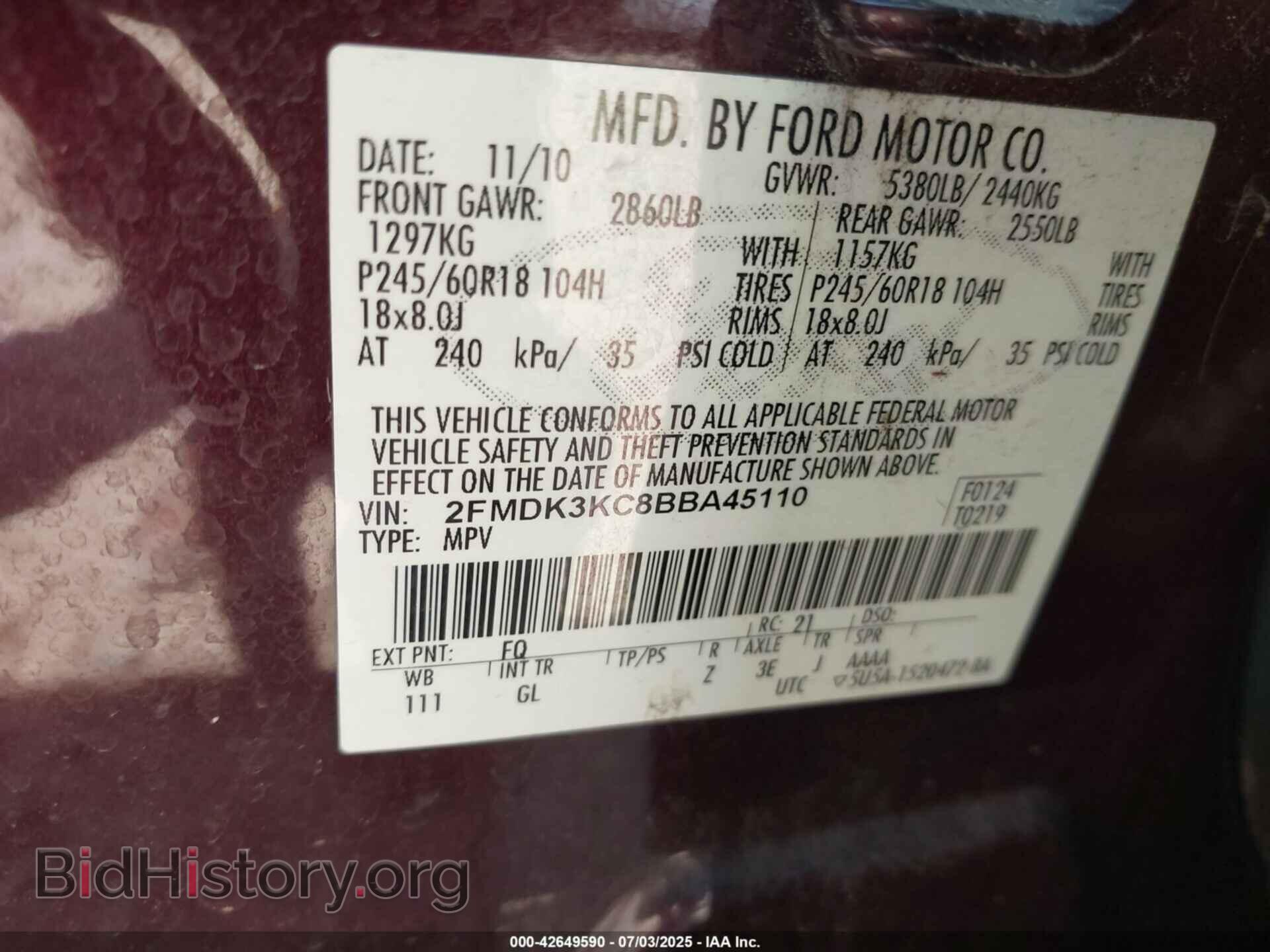 2011 FORD EDGE - VIN: 2FMDK3KC8BBA45110 - Photo 9