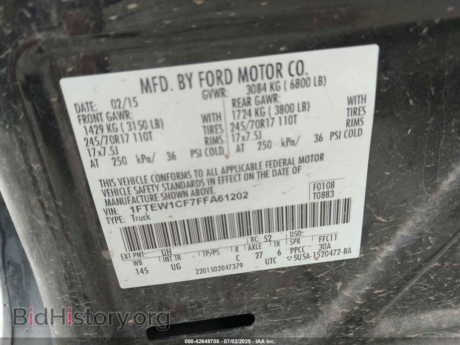 2015 FORD F-150 - VIN: 1FTEW1CF7FFA61202 - Фото 9