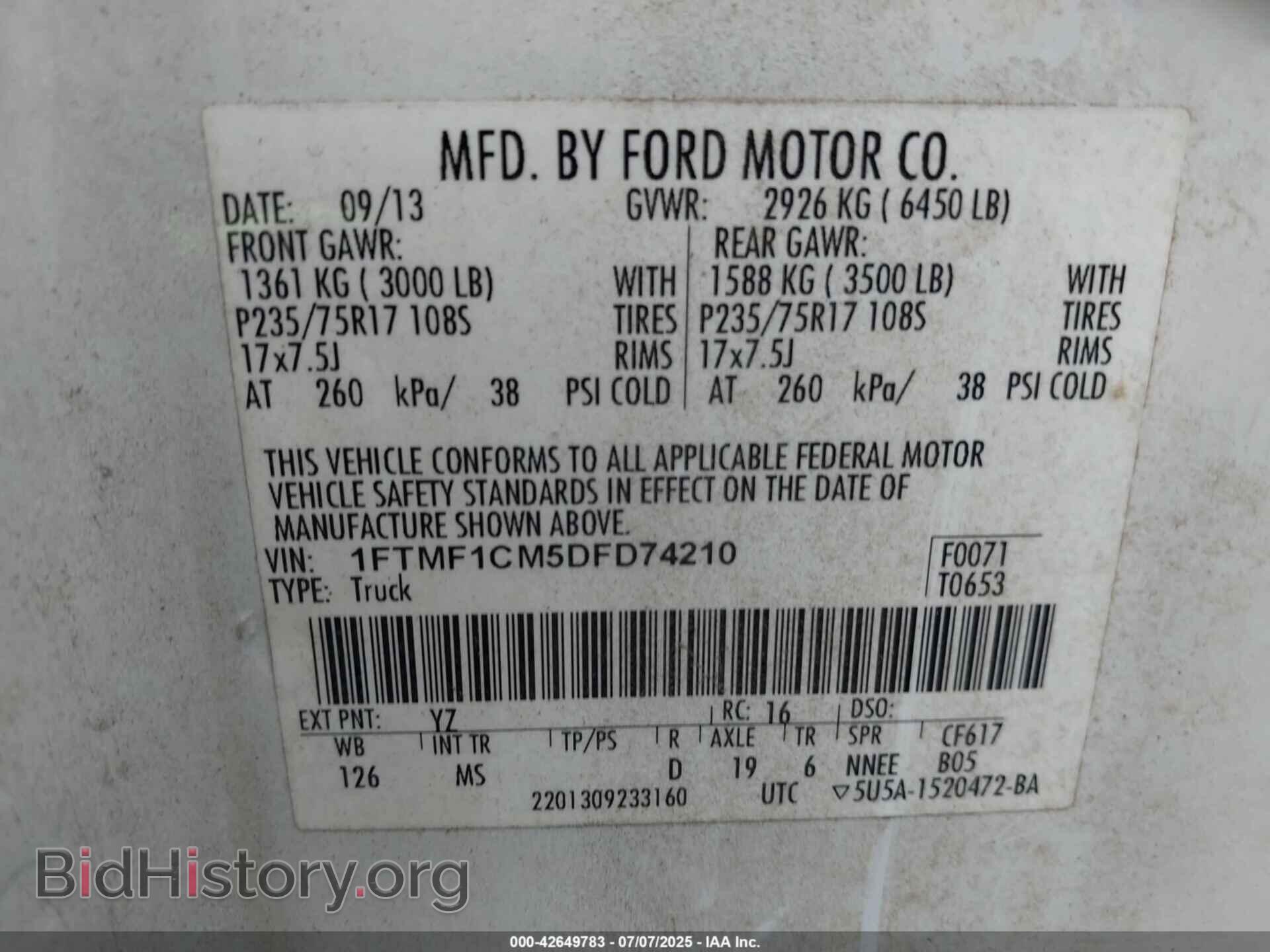 2013 FORD F-150 - VIN: 1FTMF1CM5DFD74210 - Фото 9