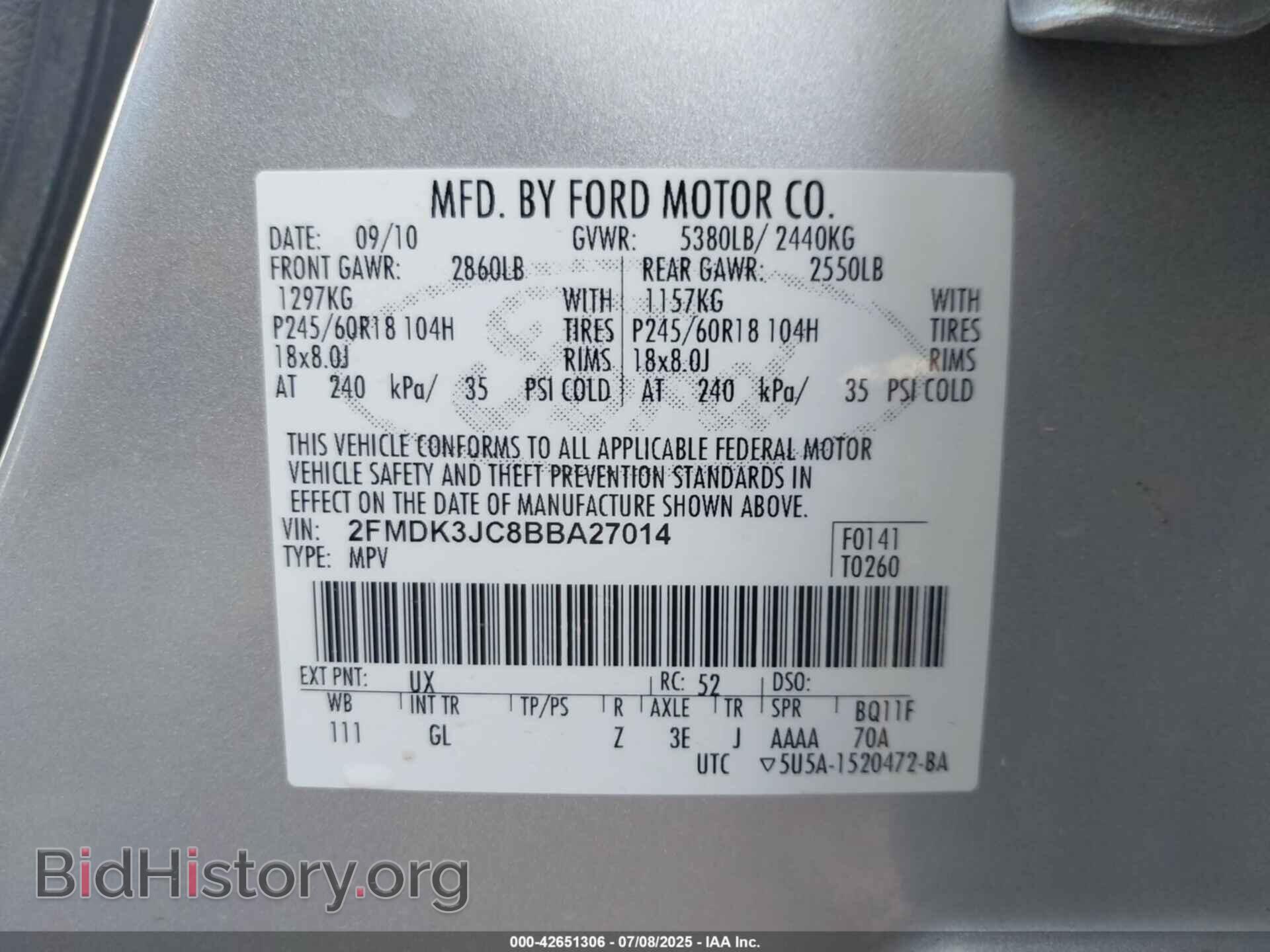 2011 FORD EDGE - VIN: 2FMDK3JC8BBA27014 - Фото 9
